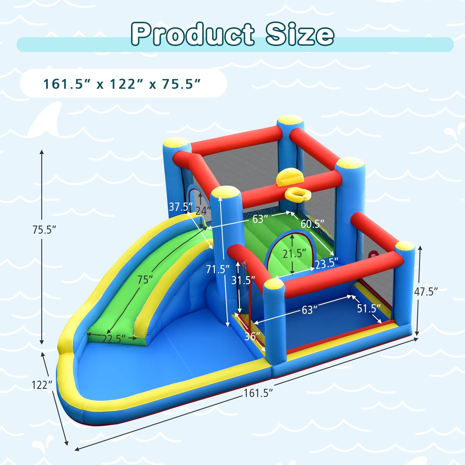 **HONEY JOY 6-in-1 Inflatable Water Slide for Kids & Adults - Giant Blow Up Bouncy Water Park with Target Ball & Climbing Wall - Outdoor Backyard Water Bounce House with 480W Blower - Perfect for Summer Parties, Birthdays & Family Fun**