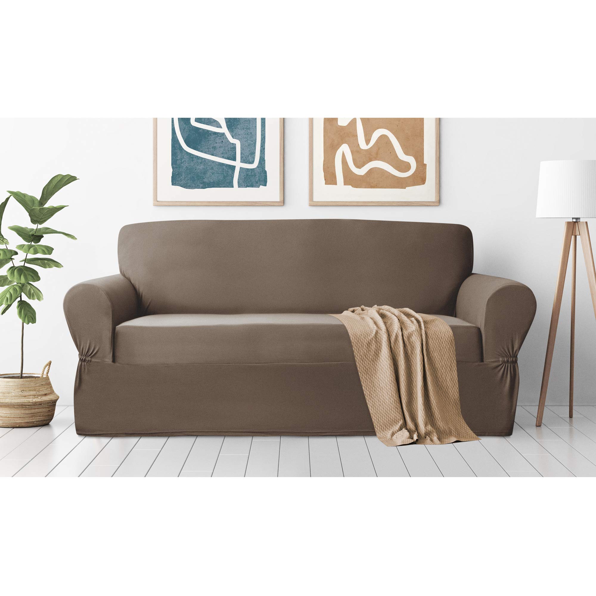 Zenna Home Chocolate Brown Stretch Plush Sofa Slipcover - 1 Piece Furniture Protector for Living Room, Bedroom & Pet-Friendly Homes
