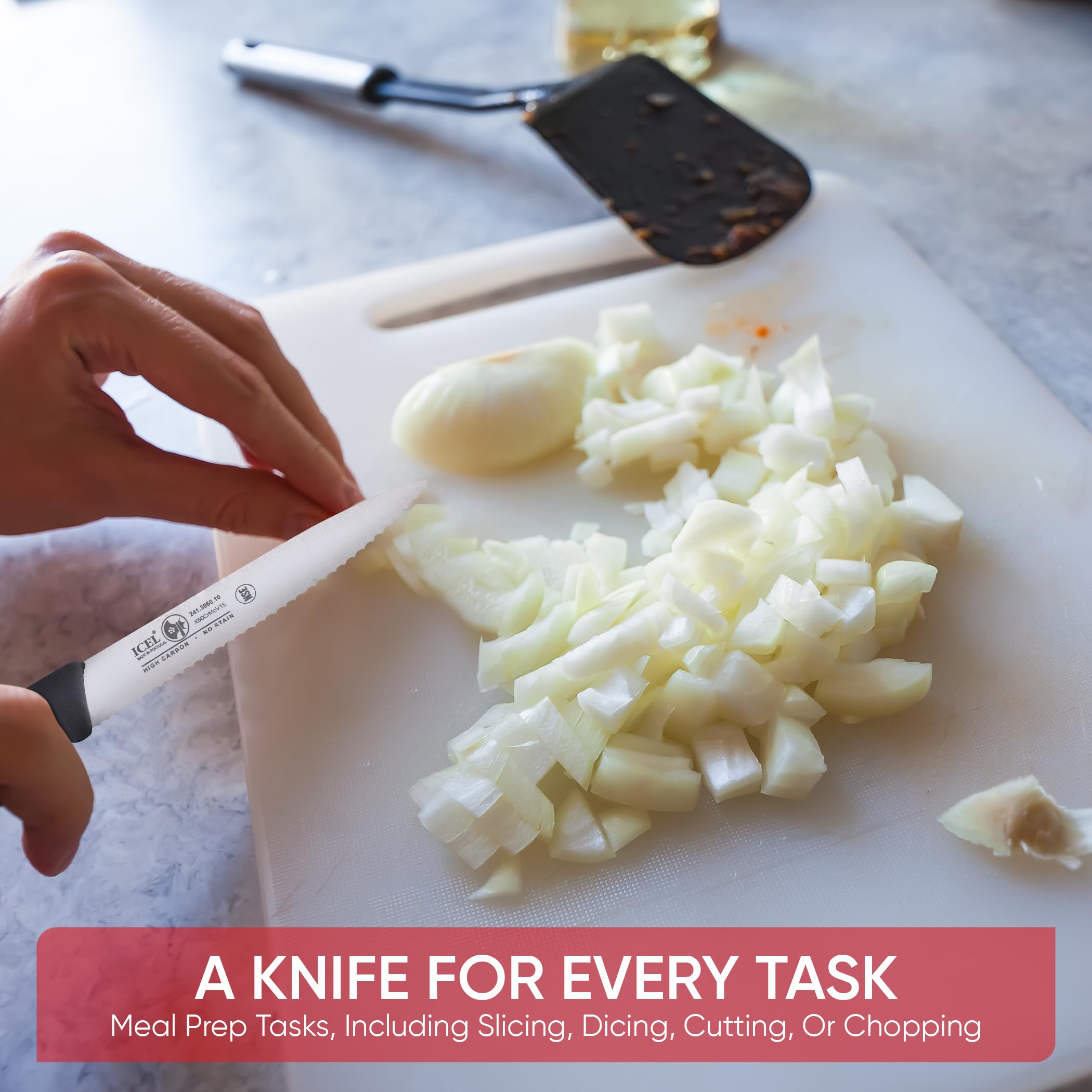 Light 'n' Mighty Serrated Paring Knife – 4-inch Stainless Steel Kitchen Knife for Meal Prep – Sharp Small Paring Knife with Yellow Handle – Perfect for Peeling, Slicing Fruits & Vegetables