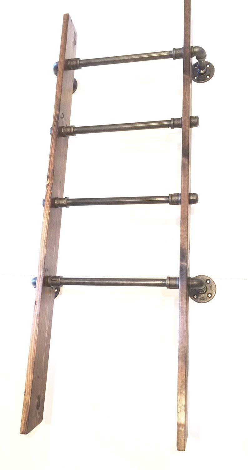 Rustic Industrial Pipe and Wood Blanket Ladder - Handmade Walnut Quilt Ladder for Farmhouse Decor | Perfect for Living Room, Bedroom & Cozy Blanket Display