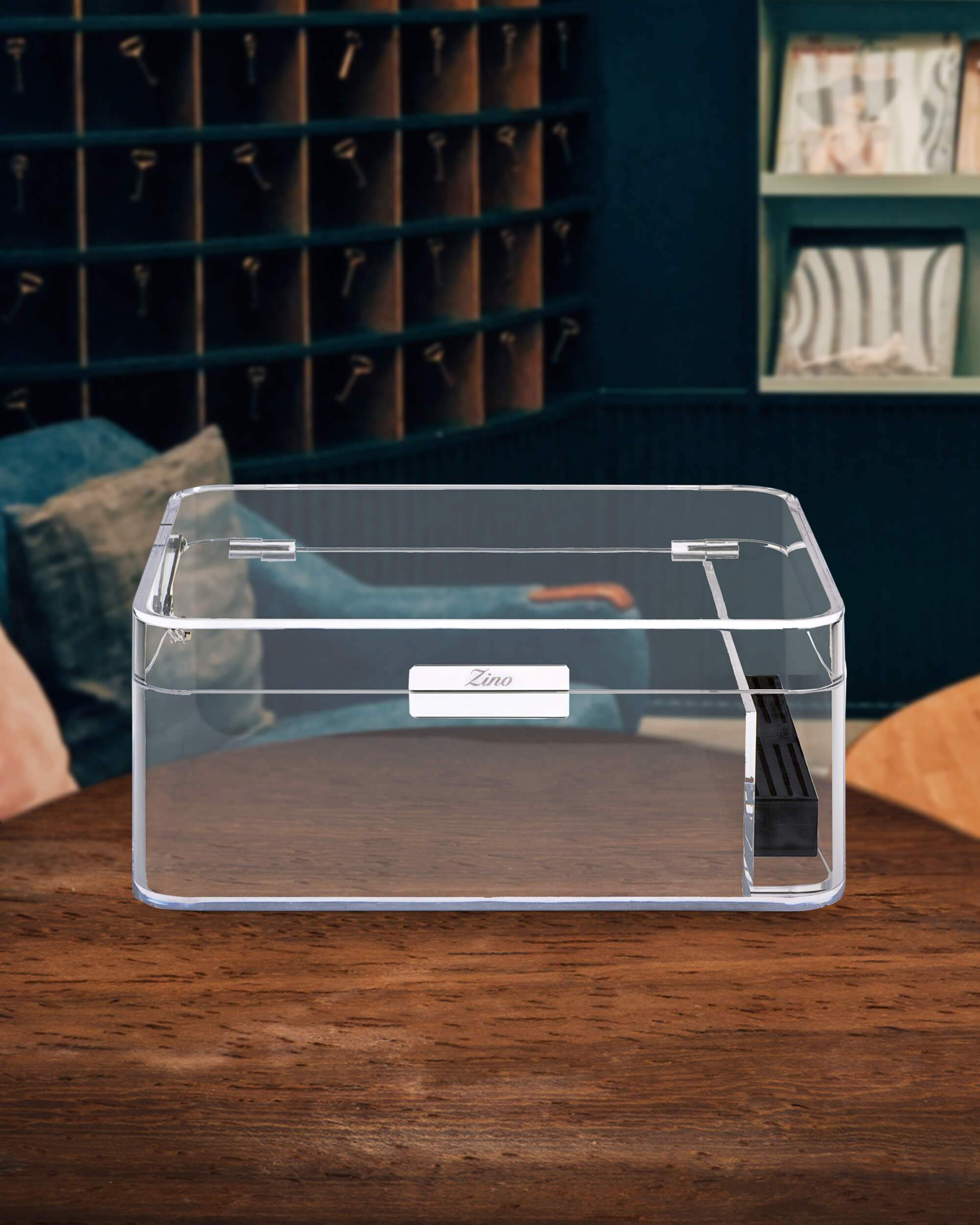 Premium Zino Acrylic Humidor for 60 Cigars - Crystal Clear Cigar Storage Box with Airtight Seal - Perfect for Home, Office, or Gifts for Cigar Enthusiasts