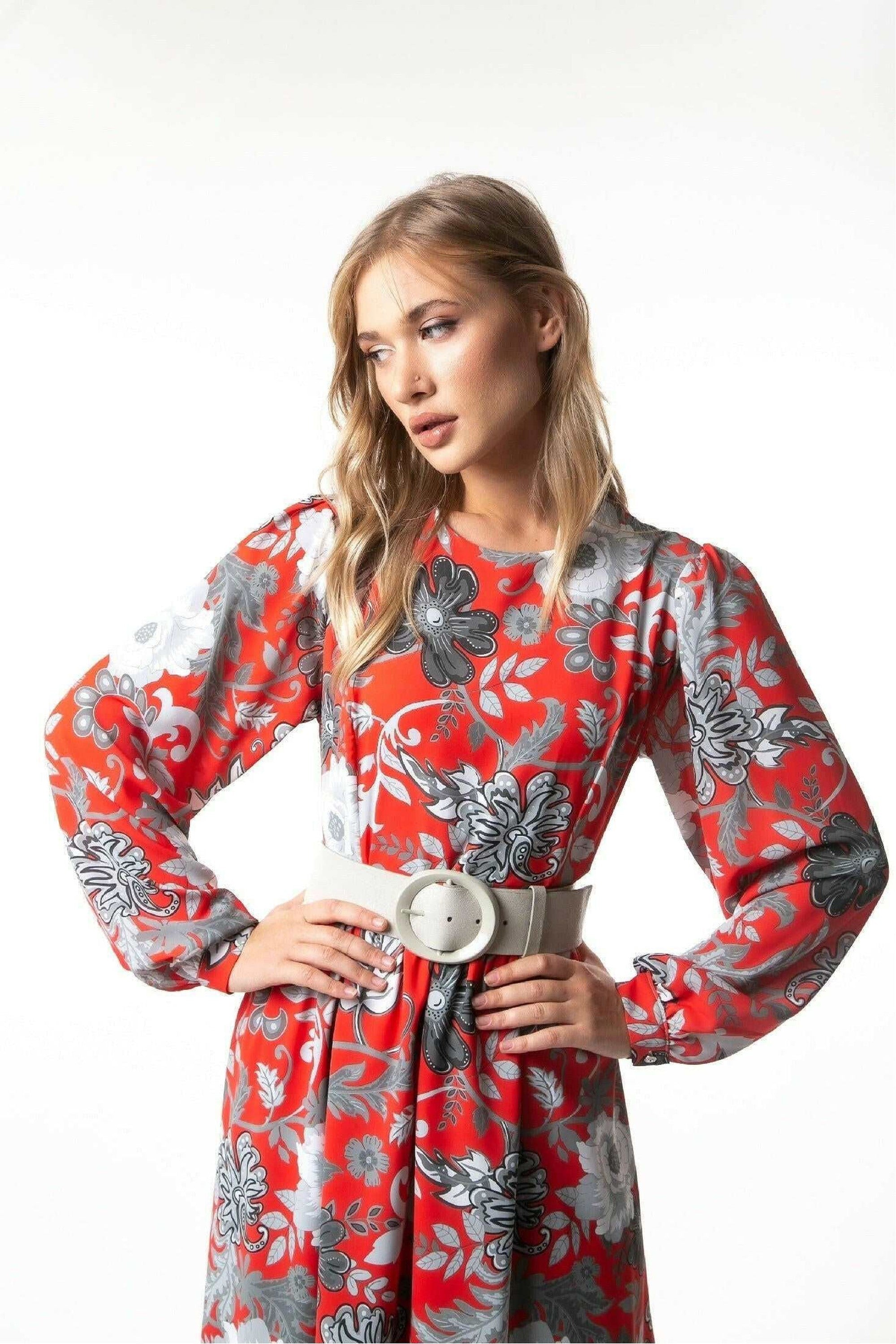 Kelly Floral Long Maxi Dress with Long Sleeves - Elegant Boho Summer Dress for Women, Beach Wedding Guest Outfit, Vacation & Party Wear