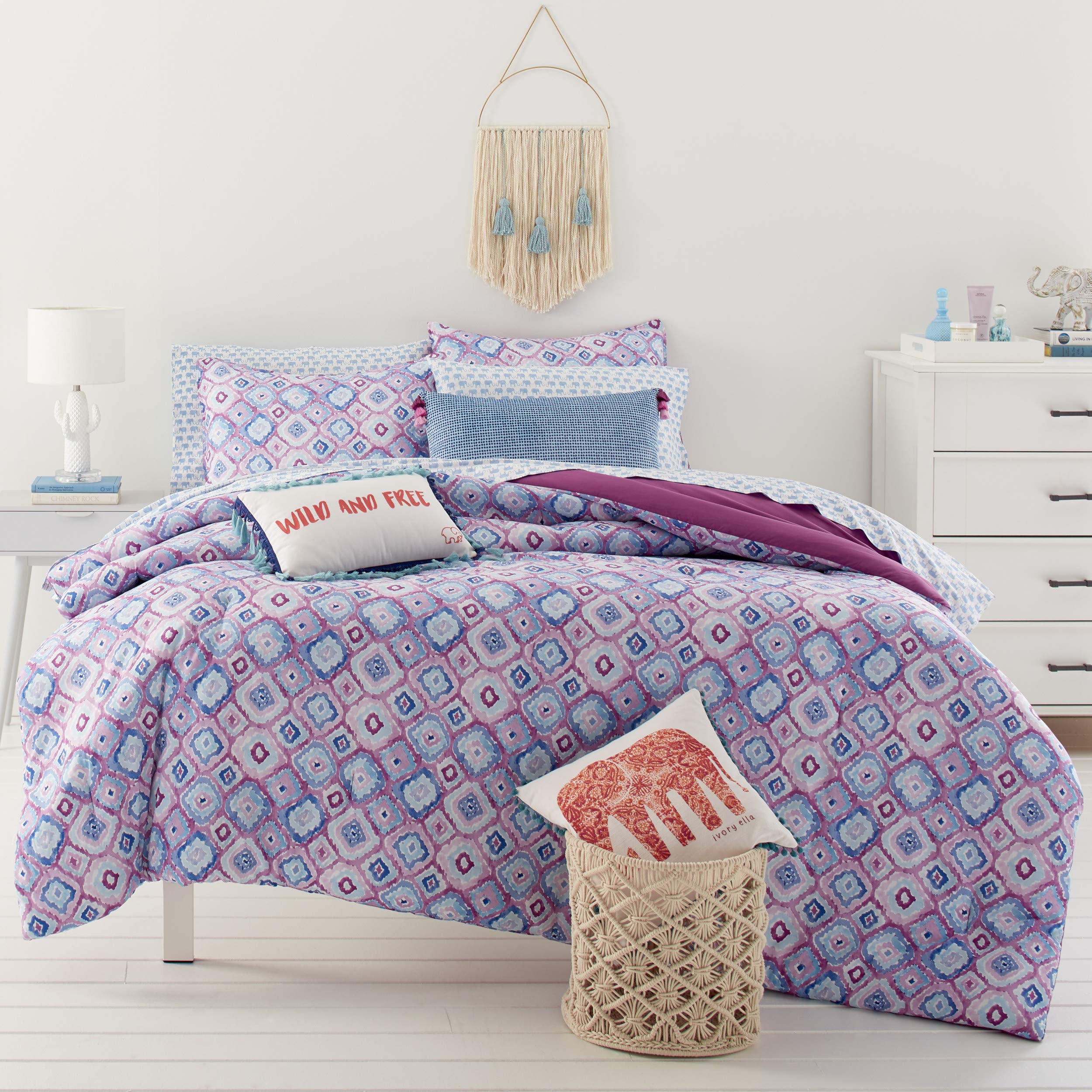 Ivory Ella Leah Comforter Set - Queen Size Purple Floral Bedding Collection | Soft Luxury Comforter for Cozy Bedroom Decor