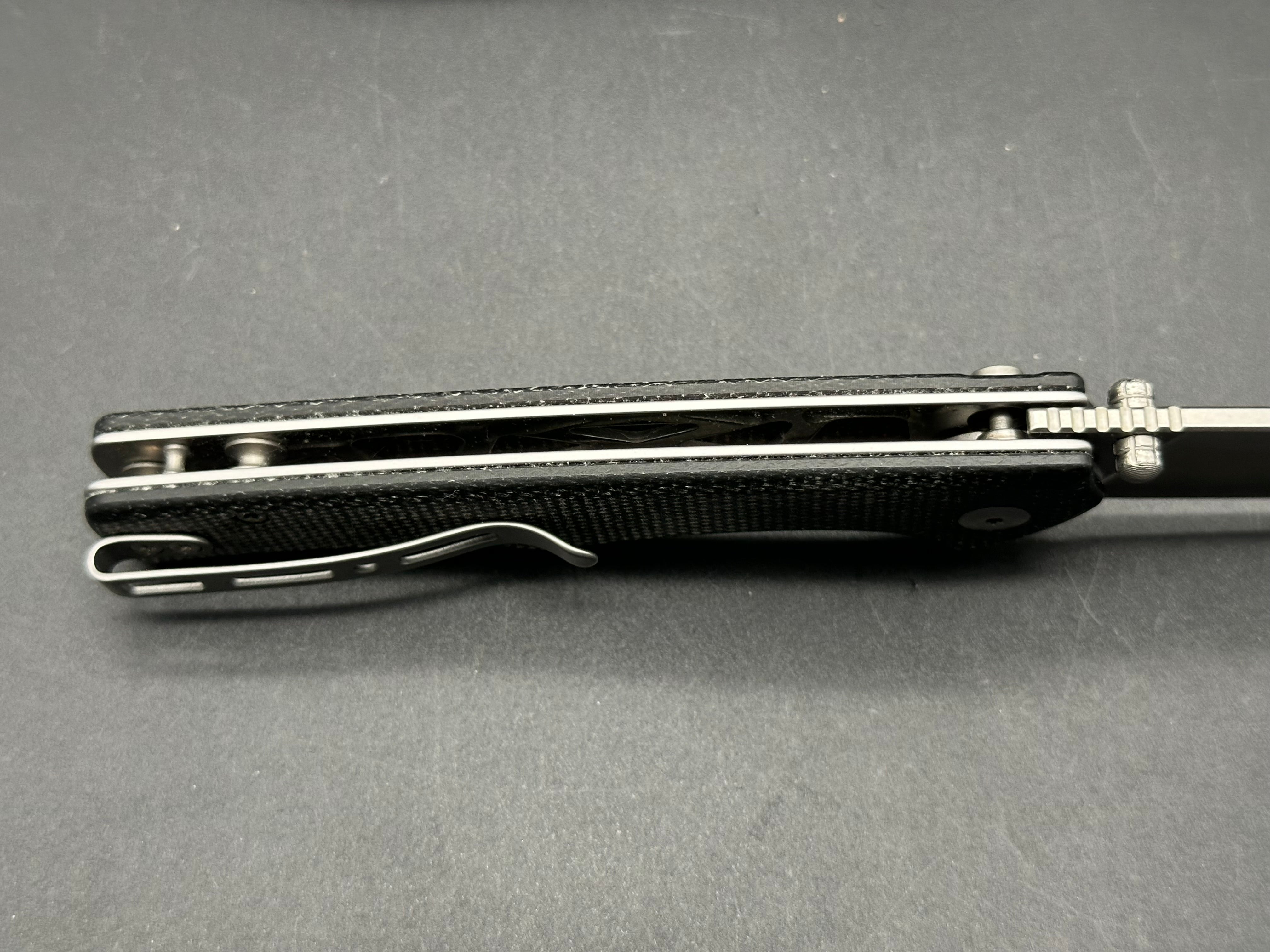 SENCUT Crowley Button Lock Pocket Knife - Black Micarta Handle, 3.48