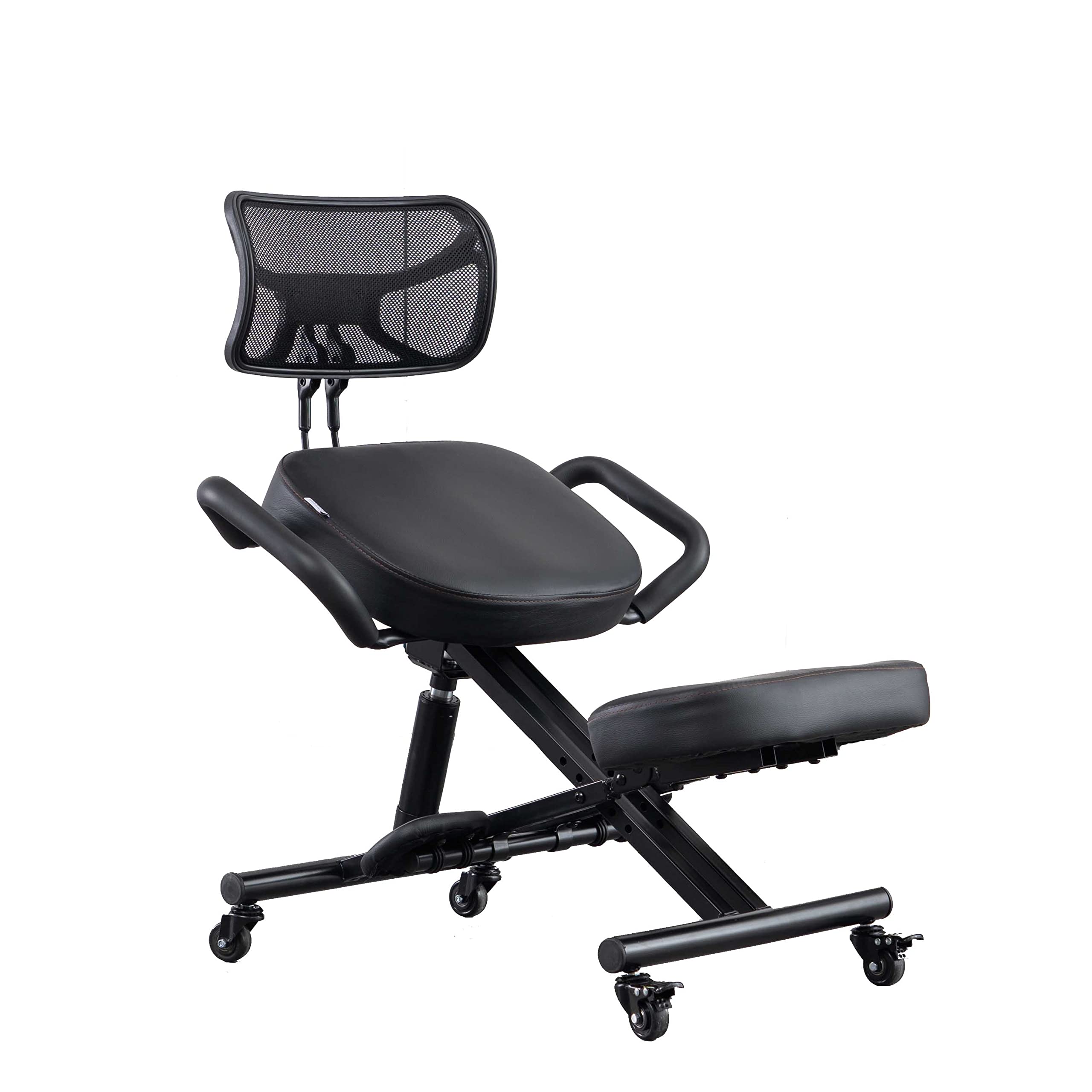 Ergonomic Kneeling Chair with Back Support & Wheels - Adjustable Posture Balance Chair for Office & Home Use - Black - Perfect for Back Pain Relief & Improved Sitting Posture