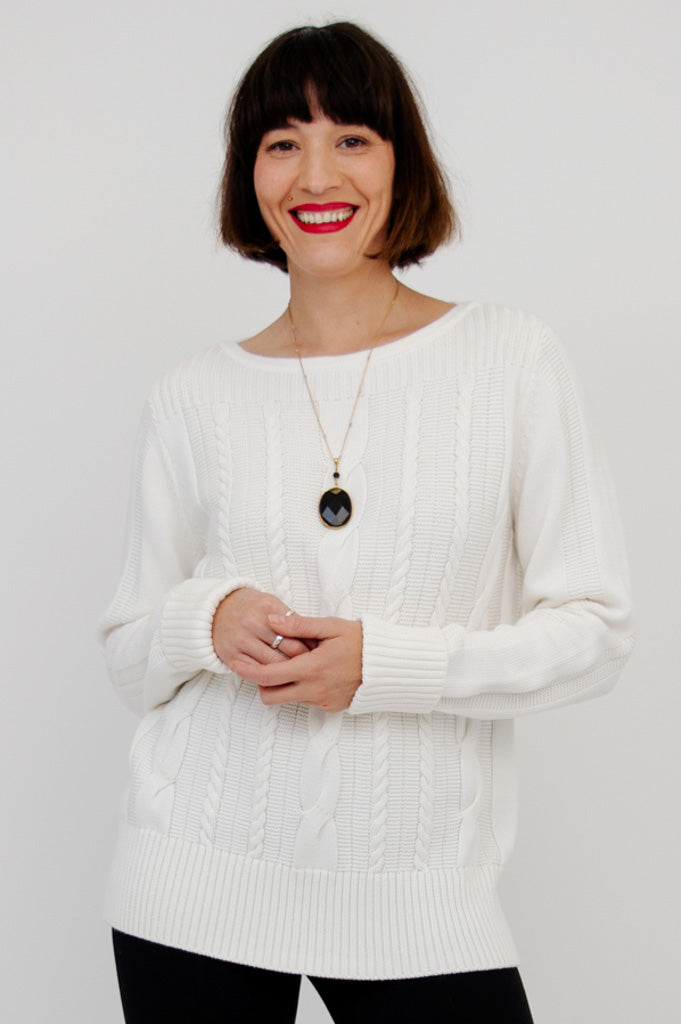 Cora Sweater for Women - Soft White Cotton Knit Pullover - Perfect for Casual Outfits, Office Wear & Cozy Evenings