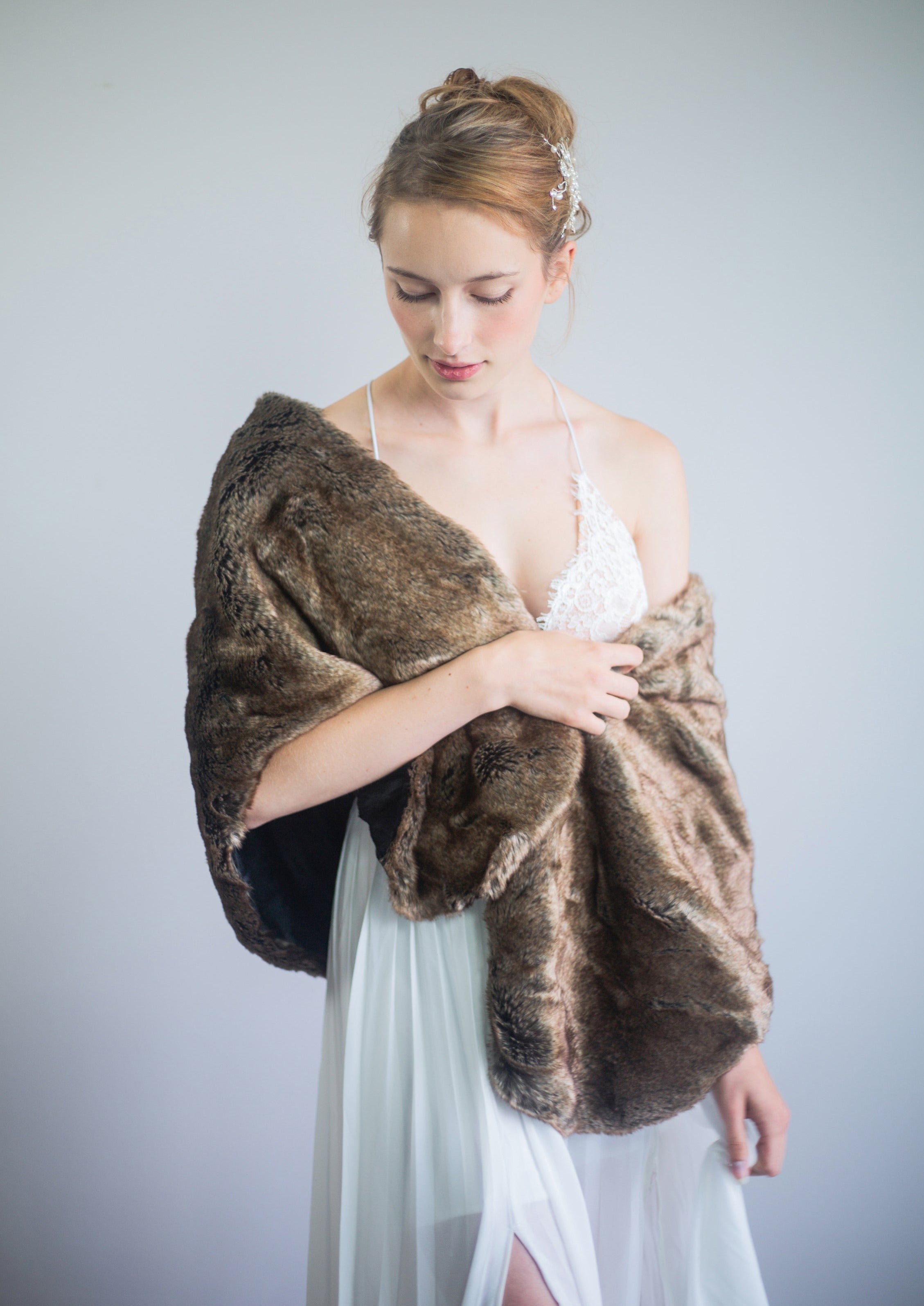 Brown Fur Shawl Wrap - Butterfly Brw06 - Soft & Warm Winter Fashion Accessory for Women - Perfect for Parties, Weddings & Cold Weather Outfits