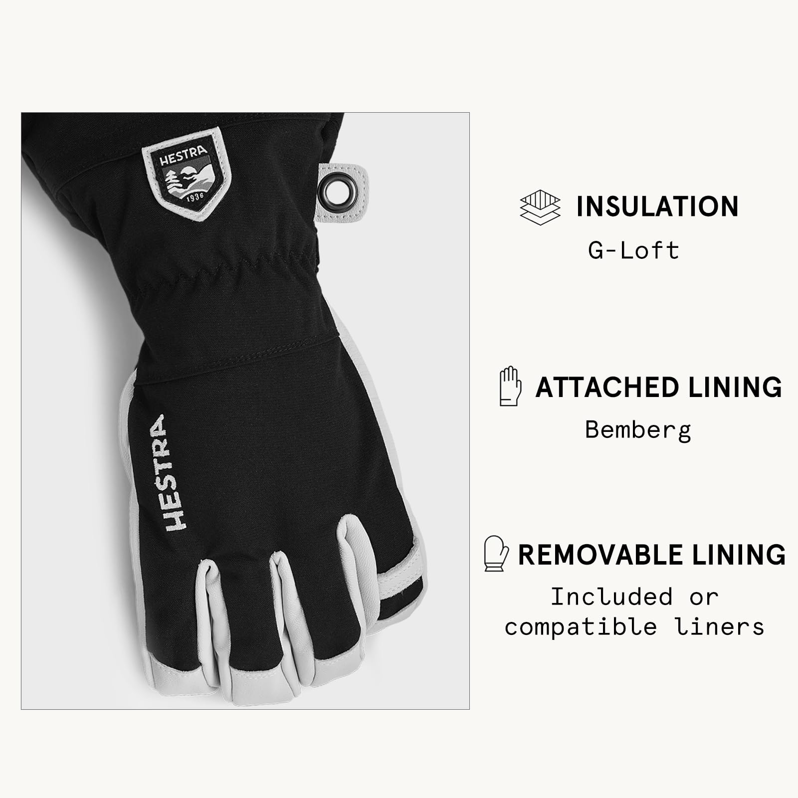 Hestra Unisex Army Leather Heli Ski Gloves - 5-Finger Winter Gloves for Skiing & Snowboarding - Waterproof & Warm for Men & Women - Perfect for Alpine Skiing, Backcountry Adventures & Cold Weather Activities