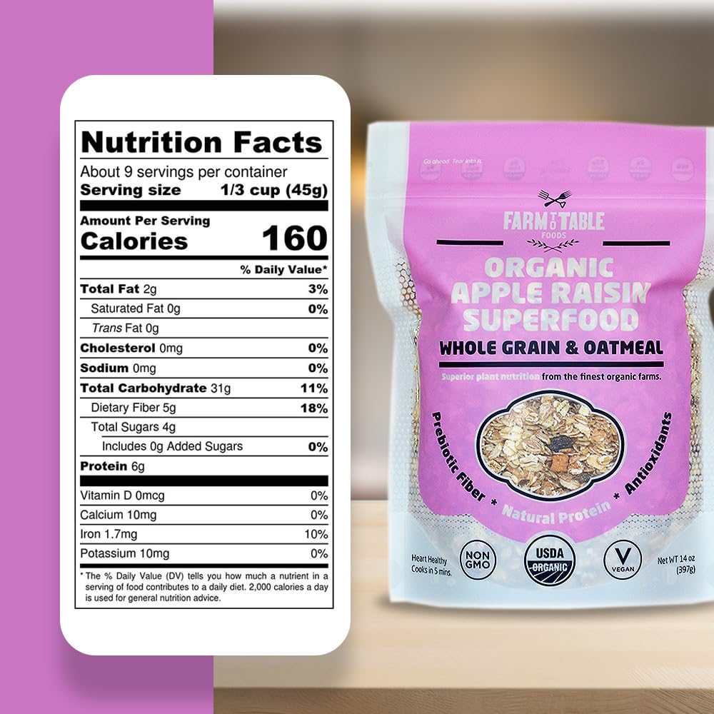 Organic Oatmeal Variety Pack - High-Protein, Plant-Based, Unsweetened, Non-GMO, Farm to Table Foods - 3 Flavors (Apple Raisin, Whole Grain, Ultimate Organic) - Perfect for Breakfast, Healthy Snacks & Weight Management