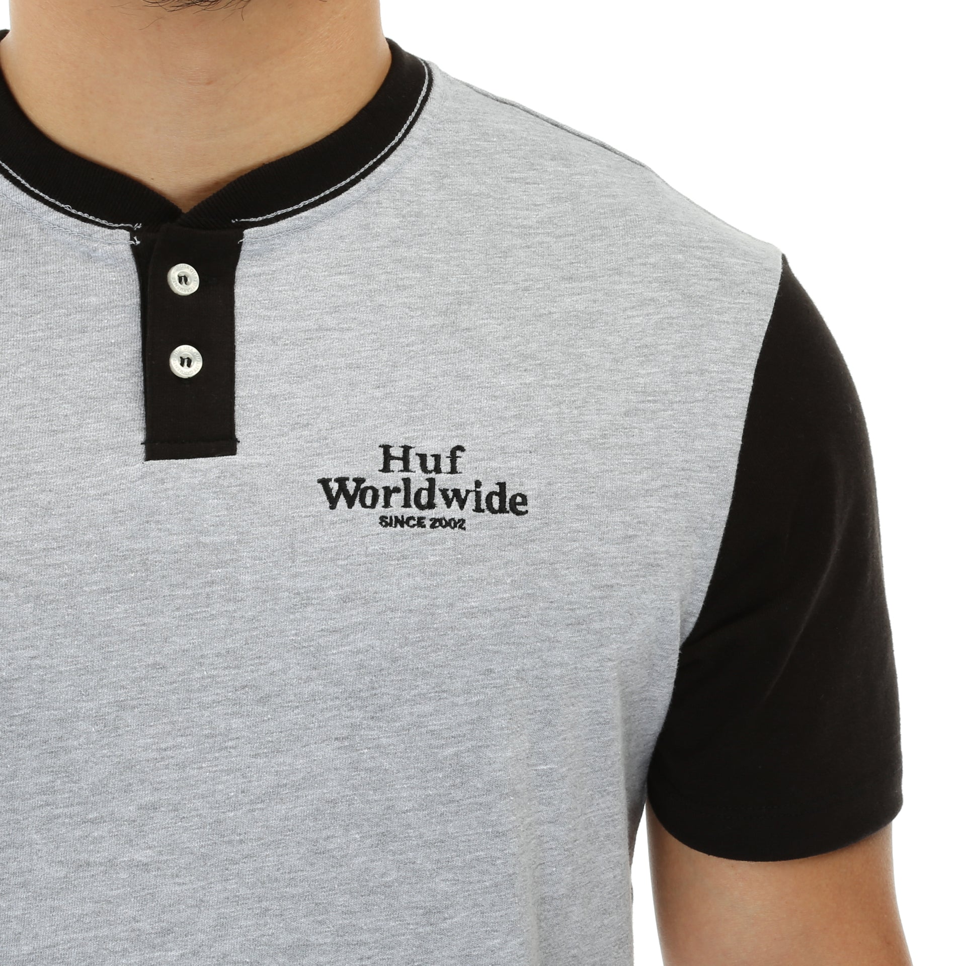 Huf Worldwide Henley T-Shirt for Men - Arctic Grey | Casual Streetwear Top for Everyday Wear & Urban Fashion
