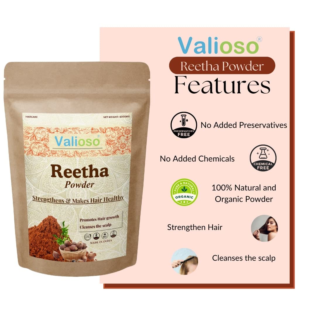 Valioso Reetha Powder for Hair Growth & Scalp Care - 100% Natural Ayurvedic Shikakai Soapnut (100g) - Promotes Stronger, Longer Hair & Reduces Dandruff | Perfect for DIY Hair Masks, Herbal Shampoos & Natural Hair Care Routines
