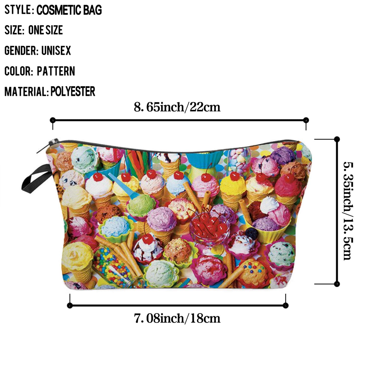 Cute Ice Cream Cosmetic Bag for Women - Small Makeup Pouch for Purse, Travel & Toiletry - Zipper Organizer for Girls & Teens - Perfect Gift for Sweet Tooth Lovers - Great for Everyday Use, Beach Trips & Birthday Presents