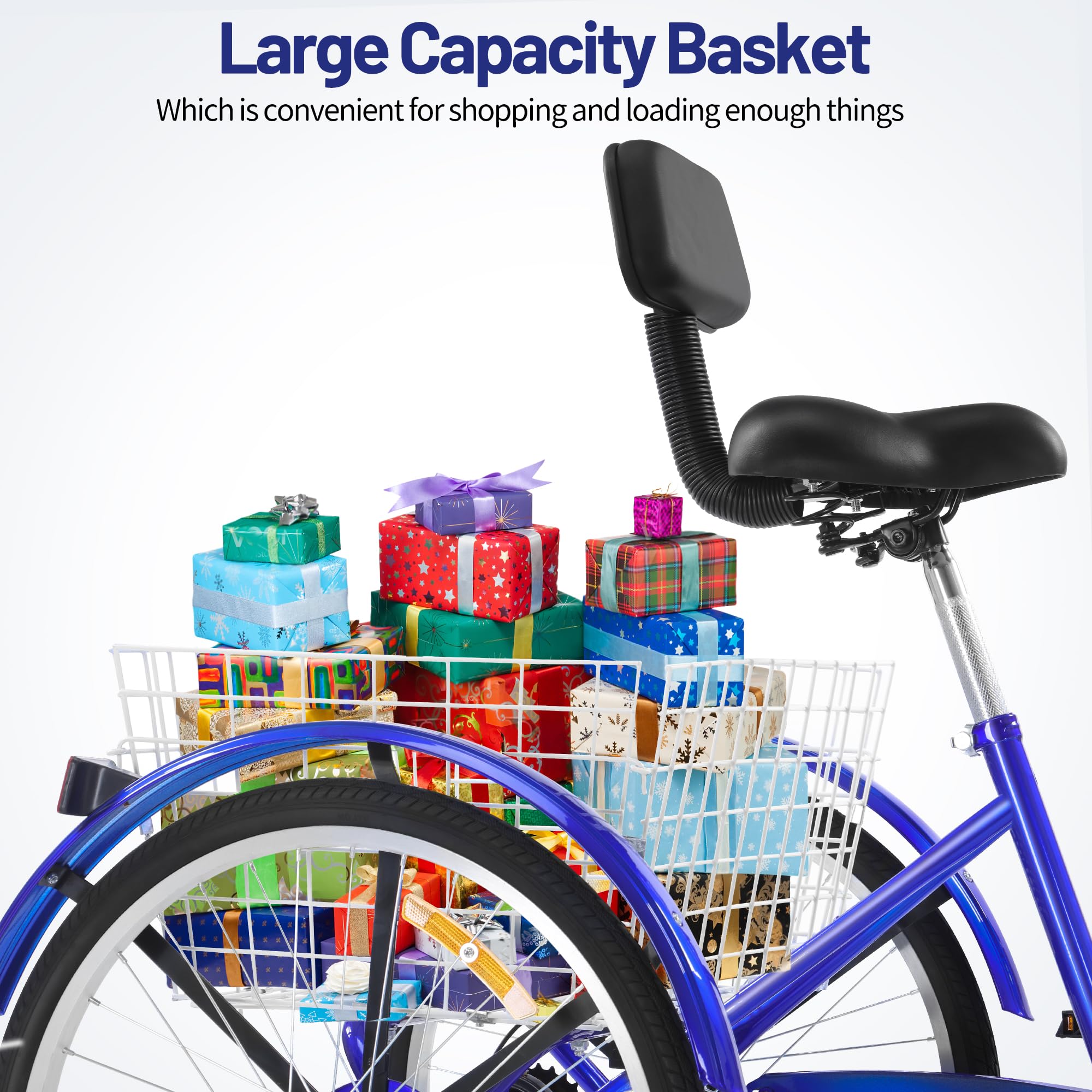 7-Speed Adult Tricycle 24/26 Inch 3-Wheel Bicycle with Large Removable Baskets & Adjustable Seat - Comfortable Cruiser Bike for Seniors, Women & Men - Perfect for Grocery Shopping, Park Rides & Outdoor Recreation