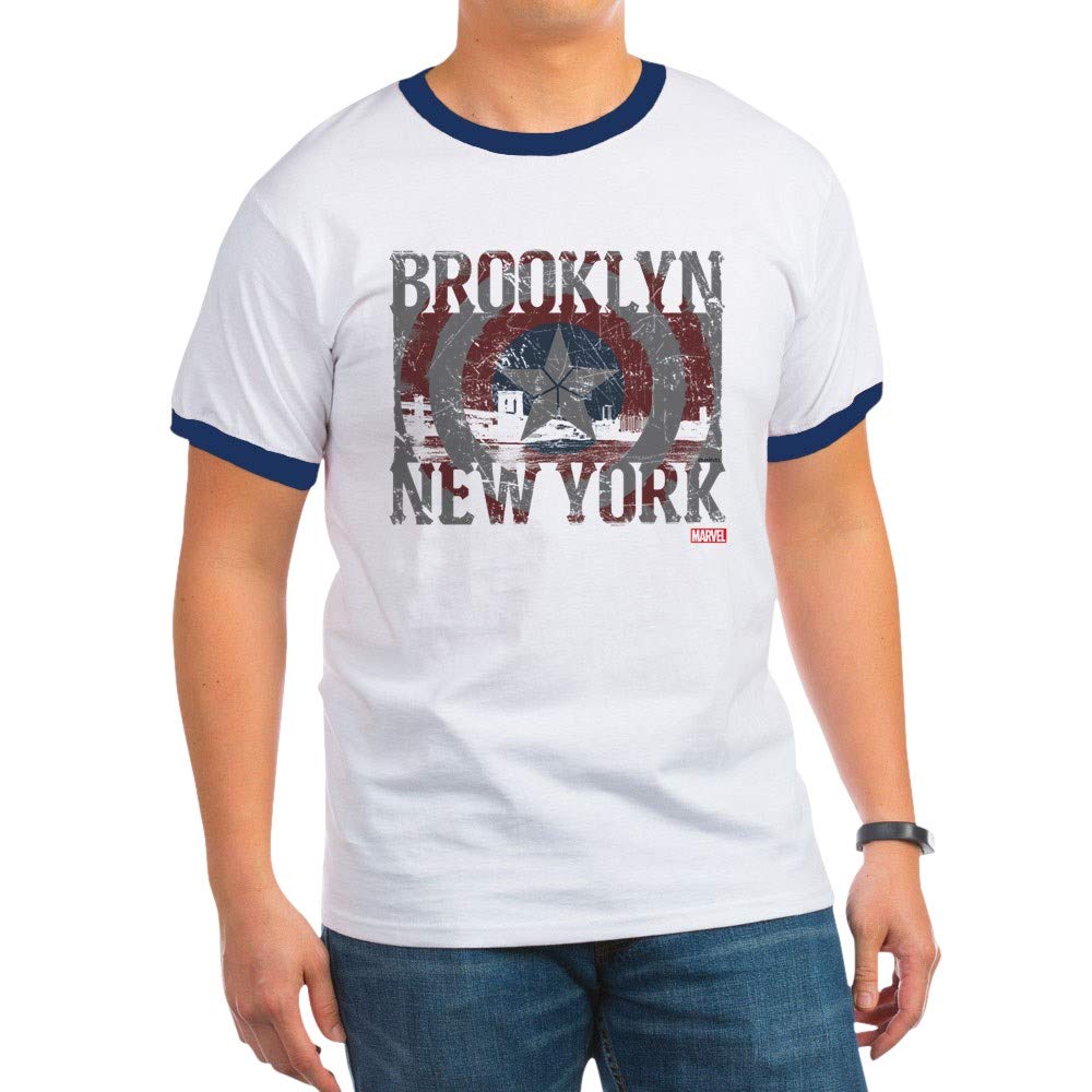 Captain America Brooklyn Distressed Ringer T-Shirt - Vintage Marvel Superhero Graphic Tee for Men & Women | Perfect for Cosplay, Comic Con & Casual Wear