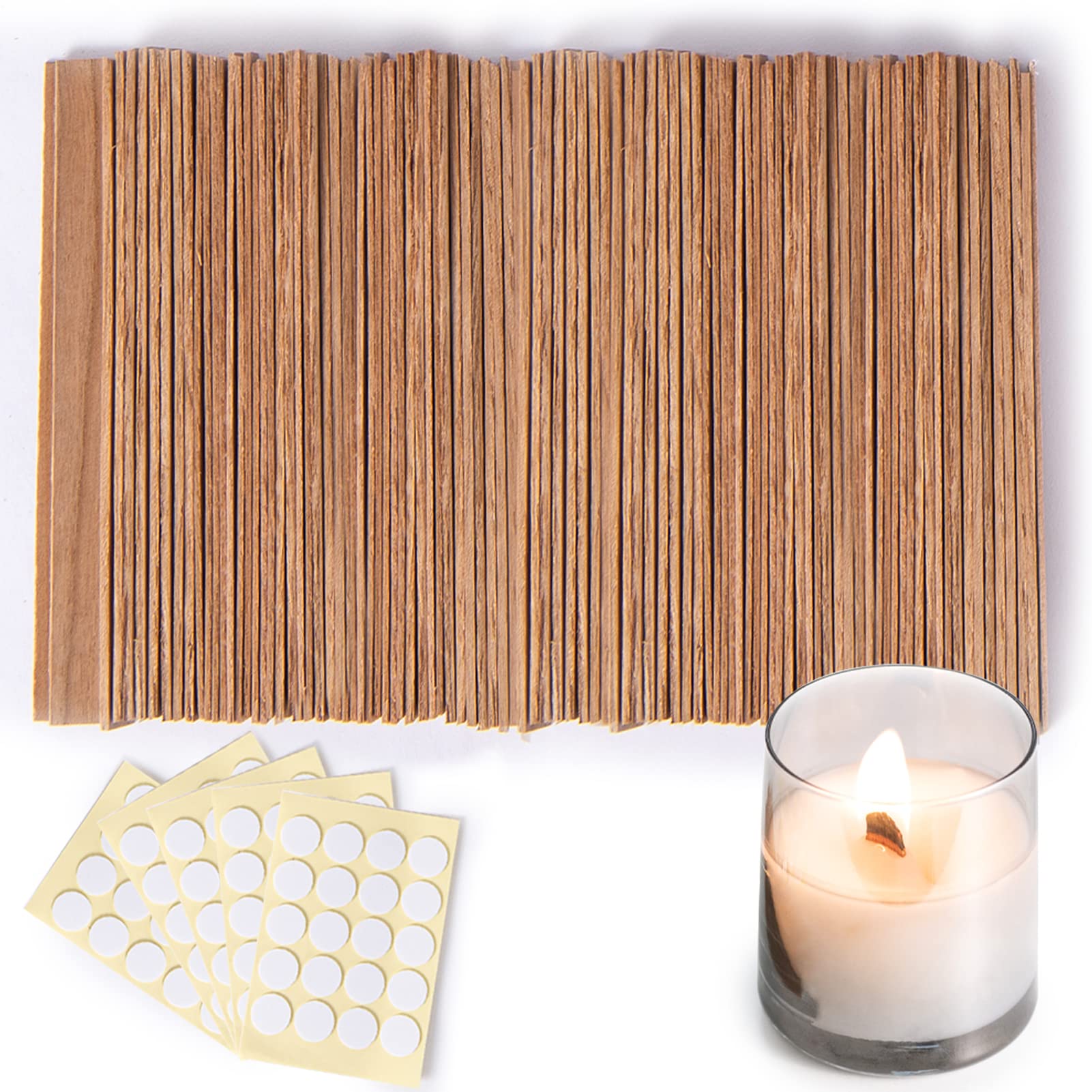 Ziosxin 100-Pack Thick Smokeless Cherry Wood Candle Wicks - Long Burning Natural Candle Cores with Adhesive Dots (5.1