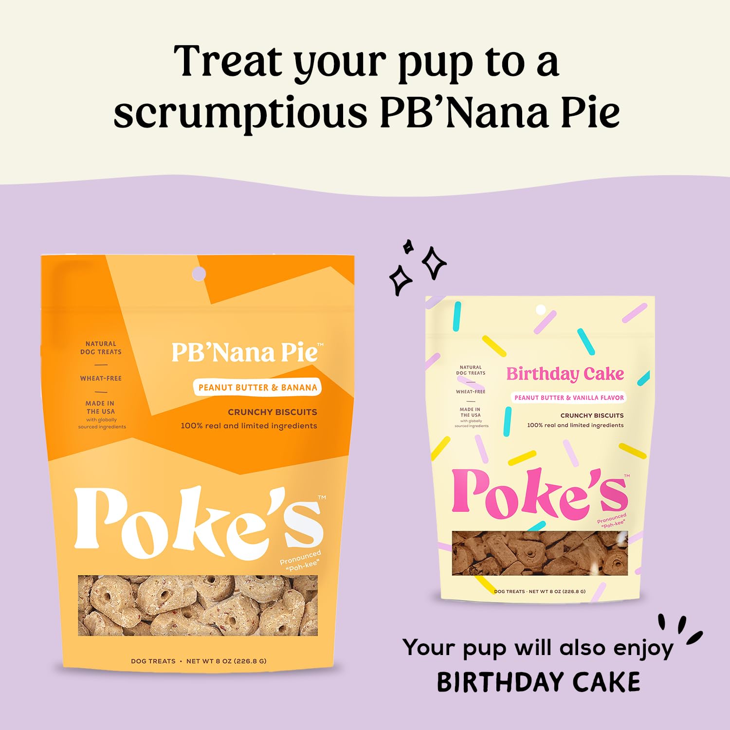 **Poke's PB 'Nana Pie Dog Treats - Crunchy Peanut Butter & Banana Biscuits, Limited Ingredient, Natural, Wheat-Free, Made in USA (8 oz) - Perfect for Training, Rewards & Healthy Snacking**