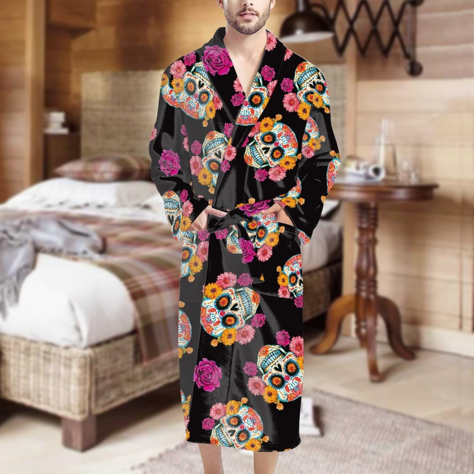 AFPANQZ Men's Lightweight Waffle Bathrobe with Pockets - Full Length Long Sleeve Sleepwear Pajama Shawl for Big & Tall - Perfect for Lounging, Spa Days & Cozy Nights at Home