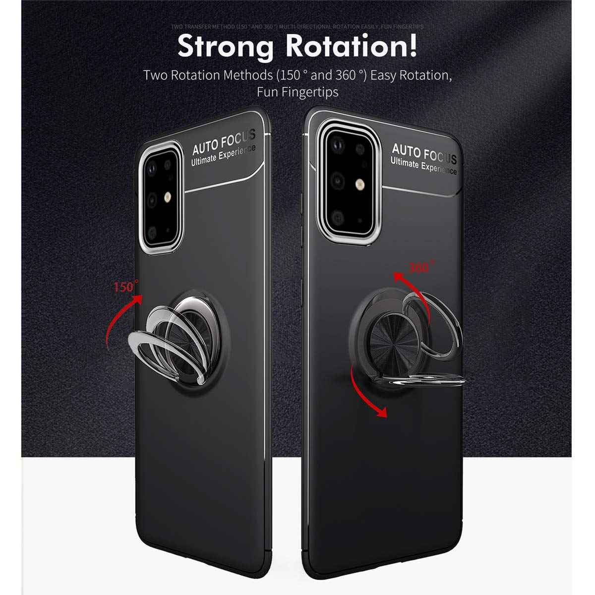 Samsung Galaxy Note 20 Ultra Case with Rotatable Metal Ring Kickstand & Magnetic Car Mount - Shockproof Anti-Scratch Ultra-Slim Protective Cover (Black) - Perfect for Work, Travel & Daily Use