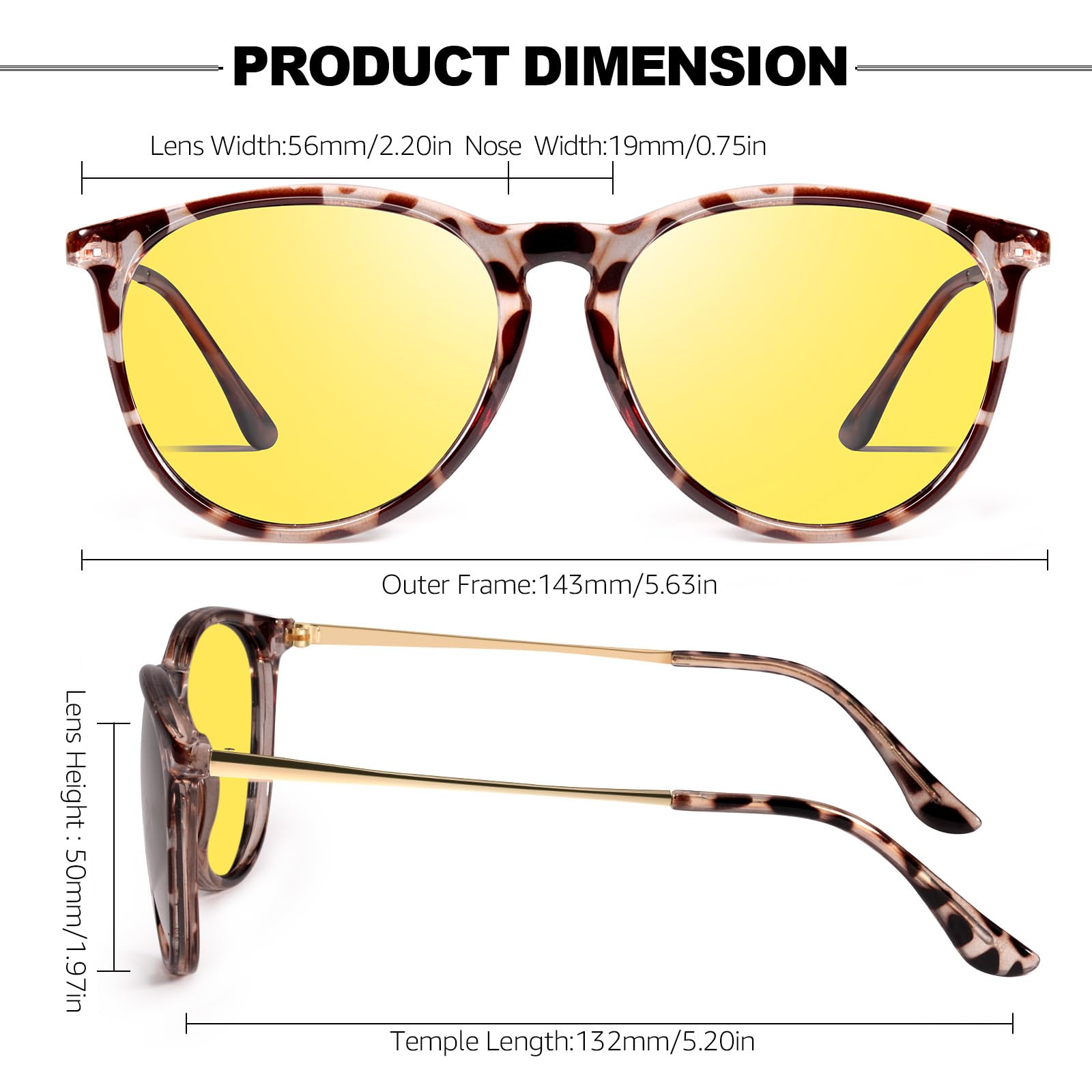 Night Vision Glasses for Driving - Anti Glare Polarized Yellow Lenses with UV400 Protection (IF8859) - Perfect for Night Driving, Foggy Conditions & Low Light Visibility