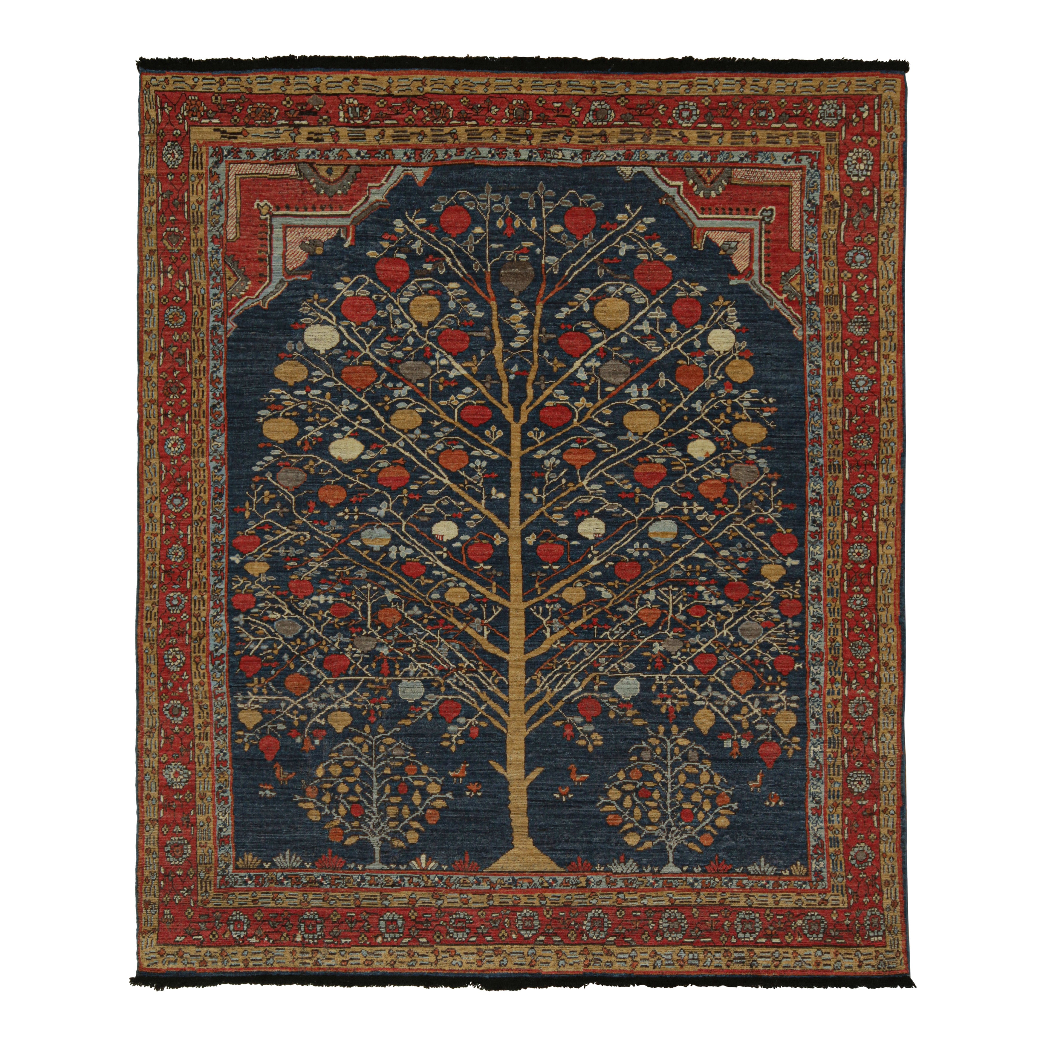 Blue Traditional Wool Rug 8'2 x 9'10 - Handmade Vintage Area Rug for Living Room, Bedroom & Home Decor