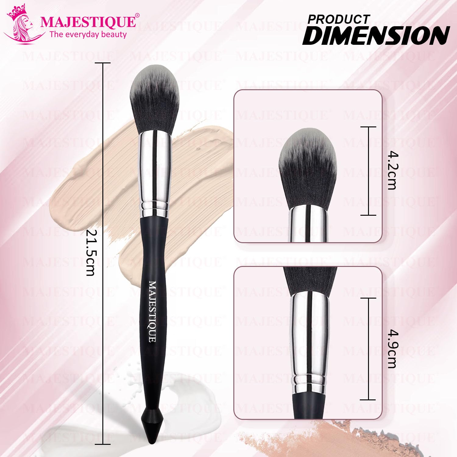 Majestique Large Powder Mineral Brush - Premium Synthetic Kabuki Makeup Brush for Foundation, Blush & Setting Powder | Soft Bristles for Flawless Daily Makeup Application | Perfect for Professional Makeup Artists & Home Beauty Routines