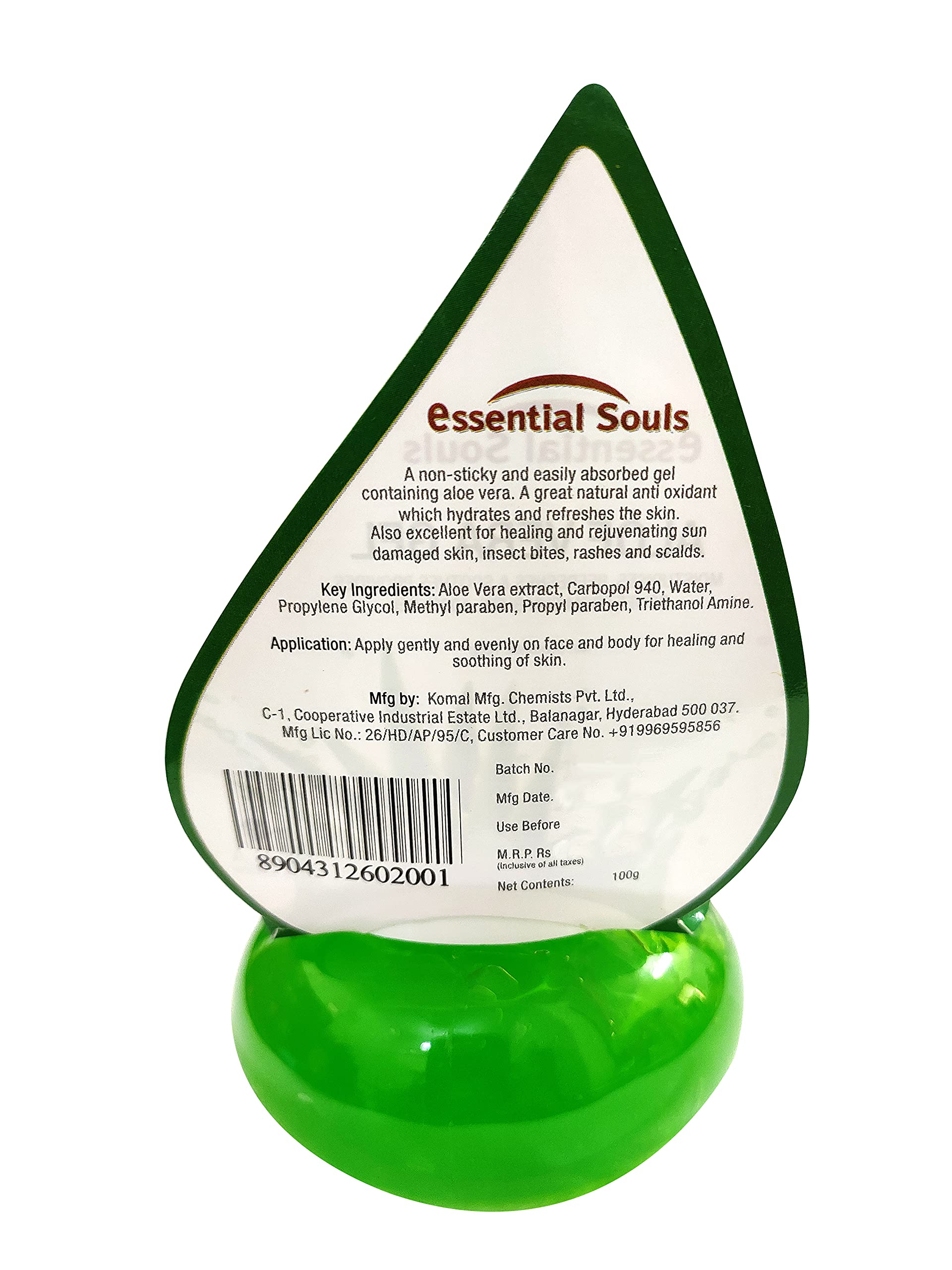 Pure Aloe Vera Gel for Skin & Hair Care - 100g | Essential Souls | Soothes Sunburn, Hydrates Dry Skin, Promotes Hair Growth - Perfect for After-Sun Care & Daily Moisturizing