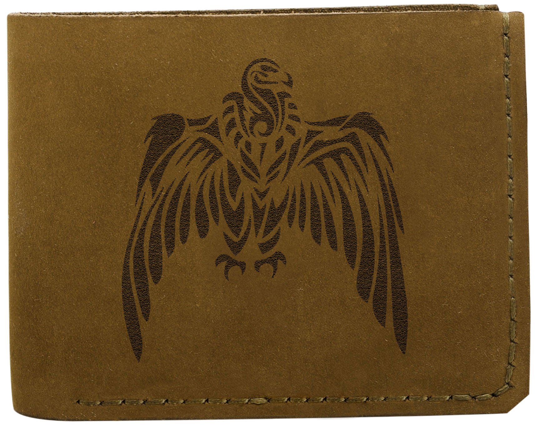 Men's Genuine Leather Wallet - Handmade Pull-Up Leather with Abstract Bird Design - Perfect for Everyday Use, Travel & Gifts