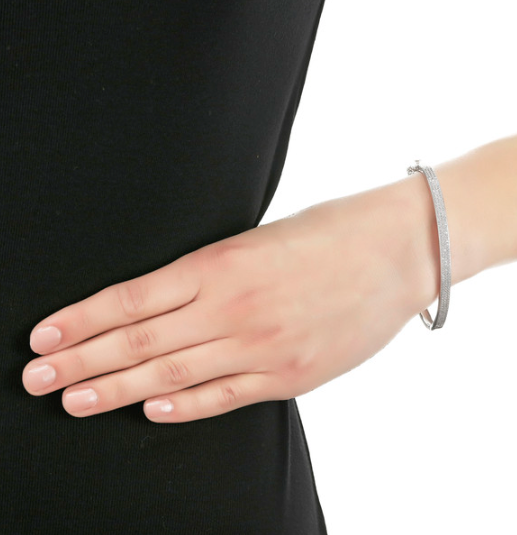 Sterling Silver Pave Stone Bangle Bracelet for Women - Elegant Stackable Jewelry for Parties, Weddings & Everyday Wear