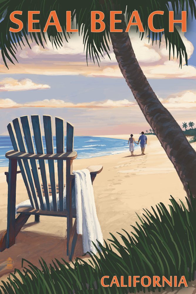 Hand Signed 16x24 Giclee Art Print - Seal Beach California Adirondack Chairs Sunset - Vivid Textured Wall Decor for Living Room, Bedroom & Office