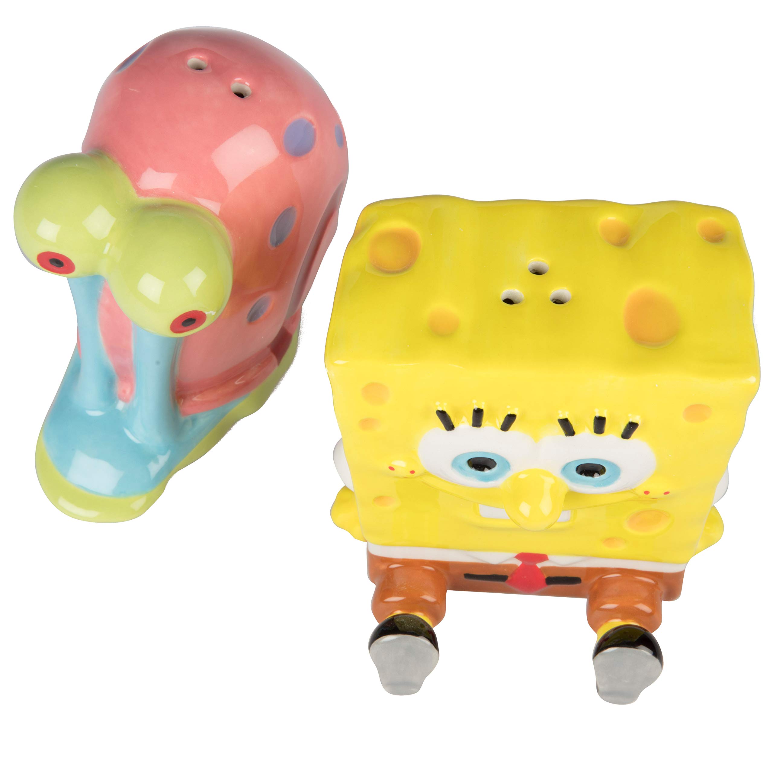 SpongeBob SquarePants Salt and Pepper Shaker Set - Ceramic Kitchen Seasoning Dispenser with SpongeBob & Gary Designs - Perfect for Home, Restaurant, and Gift Giving