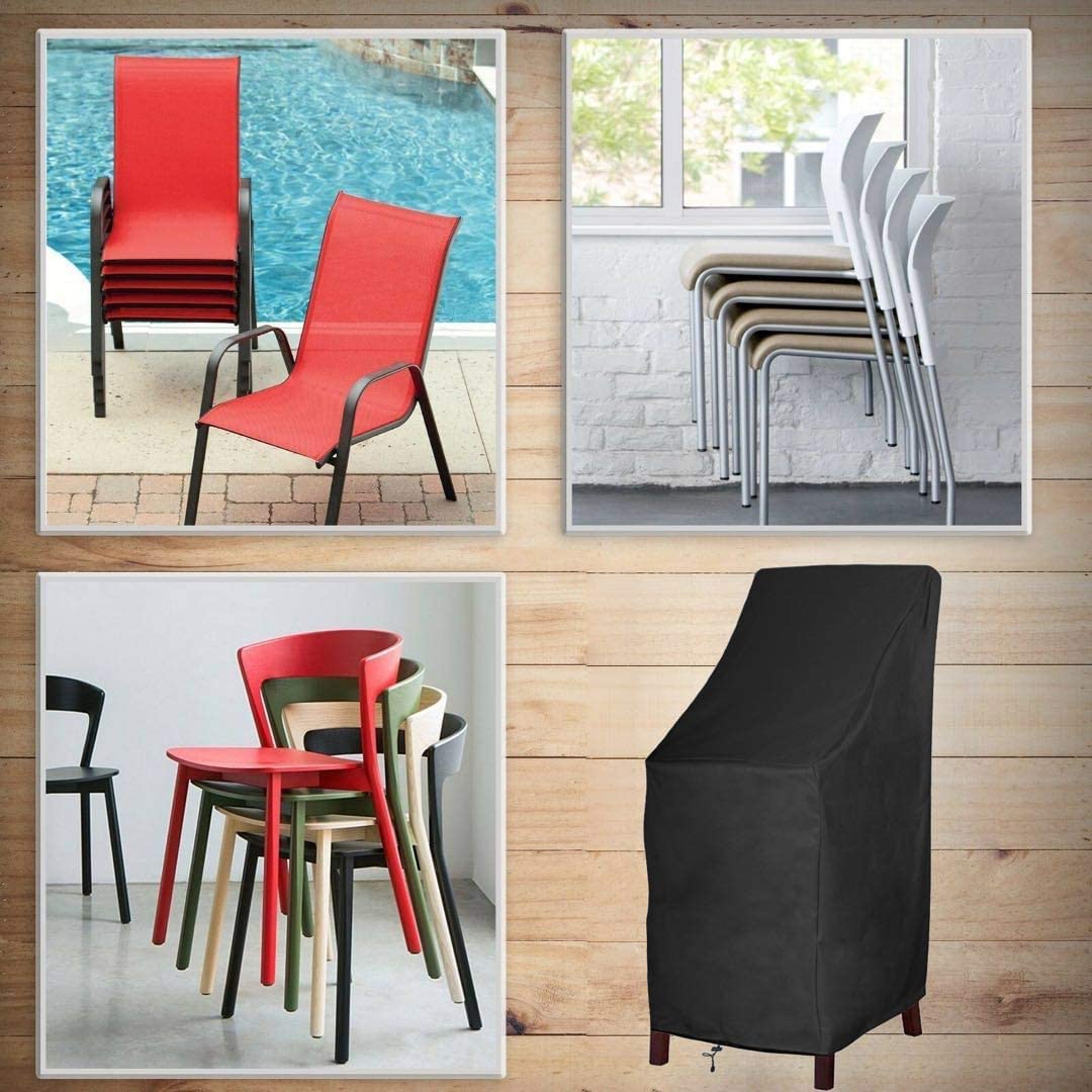 **Waterproof 600D Oxford High Back Patio Chair Covers (2 Pack) - Heavy Duty Stackable Outdoor Barstool Covers with Storage Bag - Ideal for Garden, Deck, Poolside & Patio Furniture Protection**