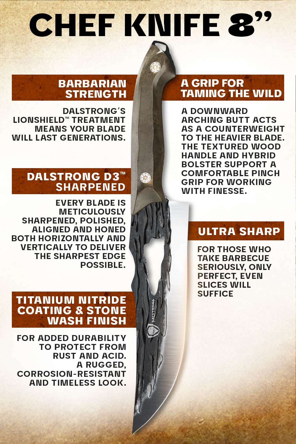 Premium 8-Inch Chef's Knife - Dalstrong Barbarian Series - High Carbon German Steel - Professional Kitchen Knife for Slicing, Dicing & Chopping - Perfect for Home Chefs & Culinary Professionals