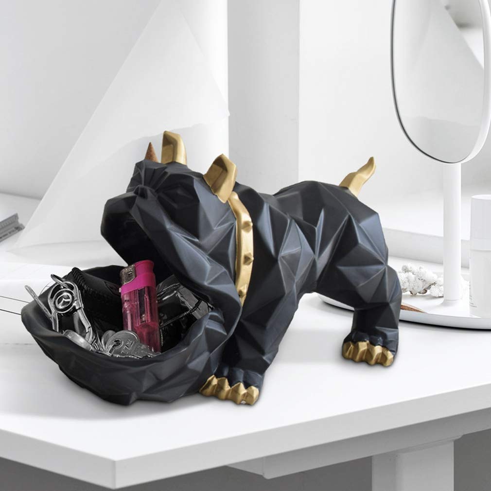 Modern Black Geometric Bulldog Statue - Creative Animal Sculpture Figurine for Home & Office Decor, Unique Snack Holder, Desktop Bookshelf Decoration - Perfect Gift for Dog Lovers & Modern Interior Design