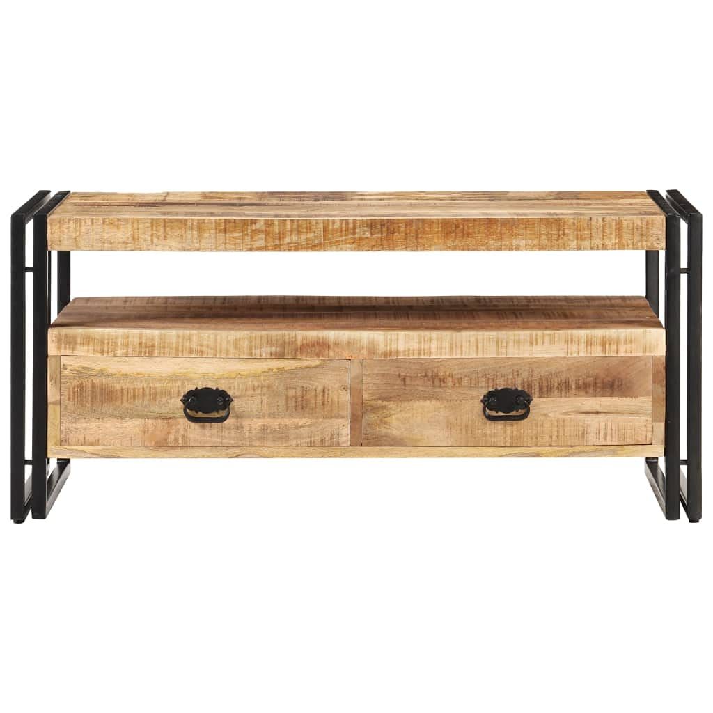 Industrial Mango Wood Coffee Table with Steel Legs & 2 Drawers - Living Room Centerpiece