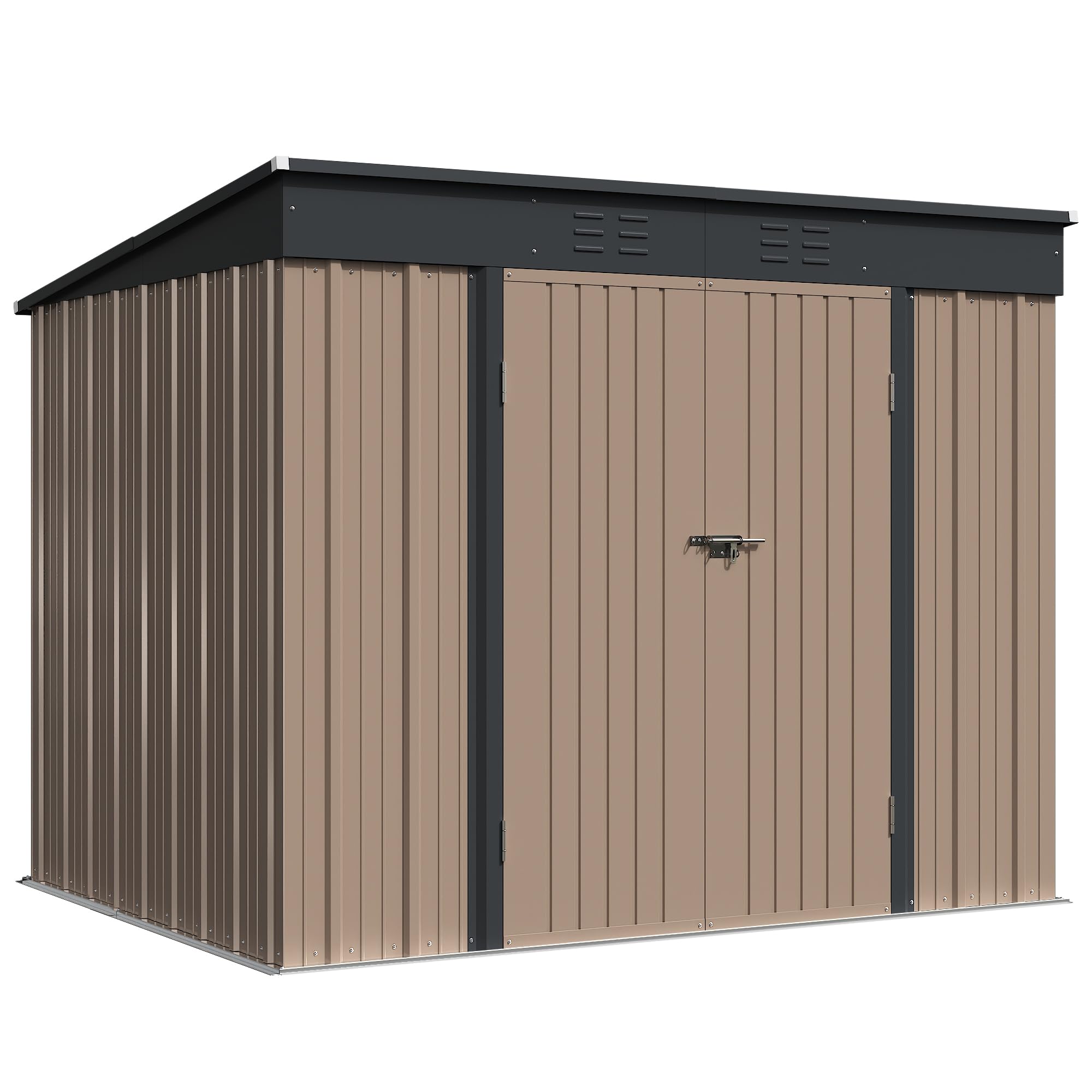 Greesum 6x8 ft Outdoor Storage Shed - Metal Utility Tool Shed with Lockable Door for Garden & Patio Storage (Brown) | Perfect for Backyard Organization, Lawn Equipment & Seasonal Item Storage