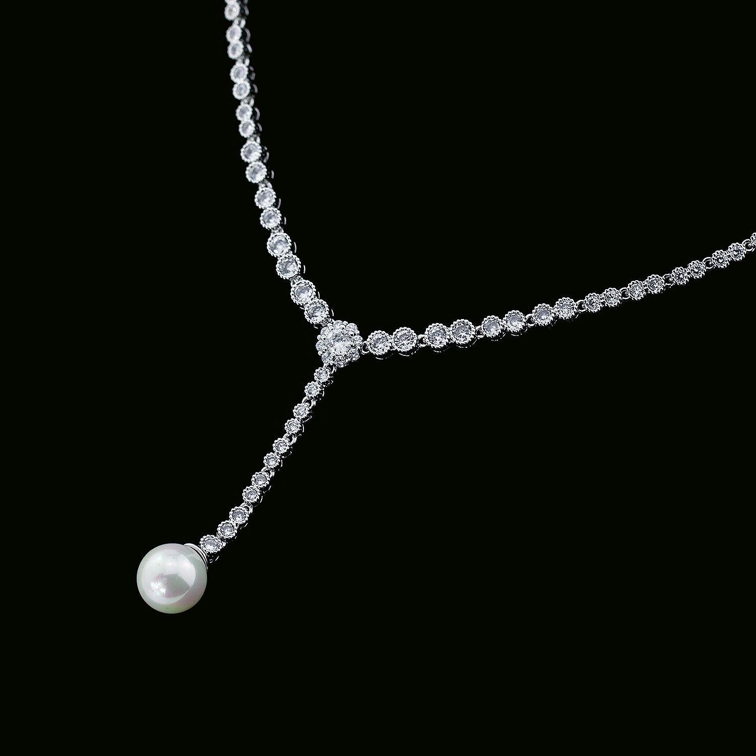 Elegant Cubic Zirconia Pearl Necklace & Earrings Set for Women - Perfect for Weddings, Anniversaries & Special Occasions | CN10233