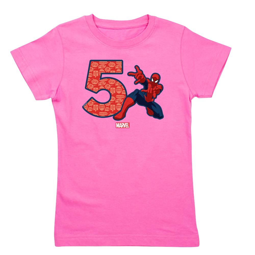 Spider-Man Birthday T-Shirt for 5 Year Old Girls - Slim Fit Marvel Superhero Tee - Perfect for Birthday Parties & Superhero Costumes