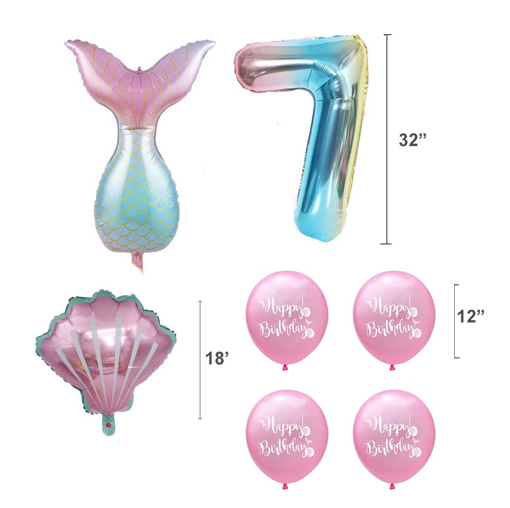 7pcs Mermaid Balloons Number 7 for 1st 2nd 3rd Birthday Party Decorations - Mermaid Tail Themed Party Supplies for Girls - Perfect for Birthday Photos, Baby Showers & Under the Sea Party Decor