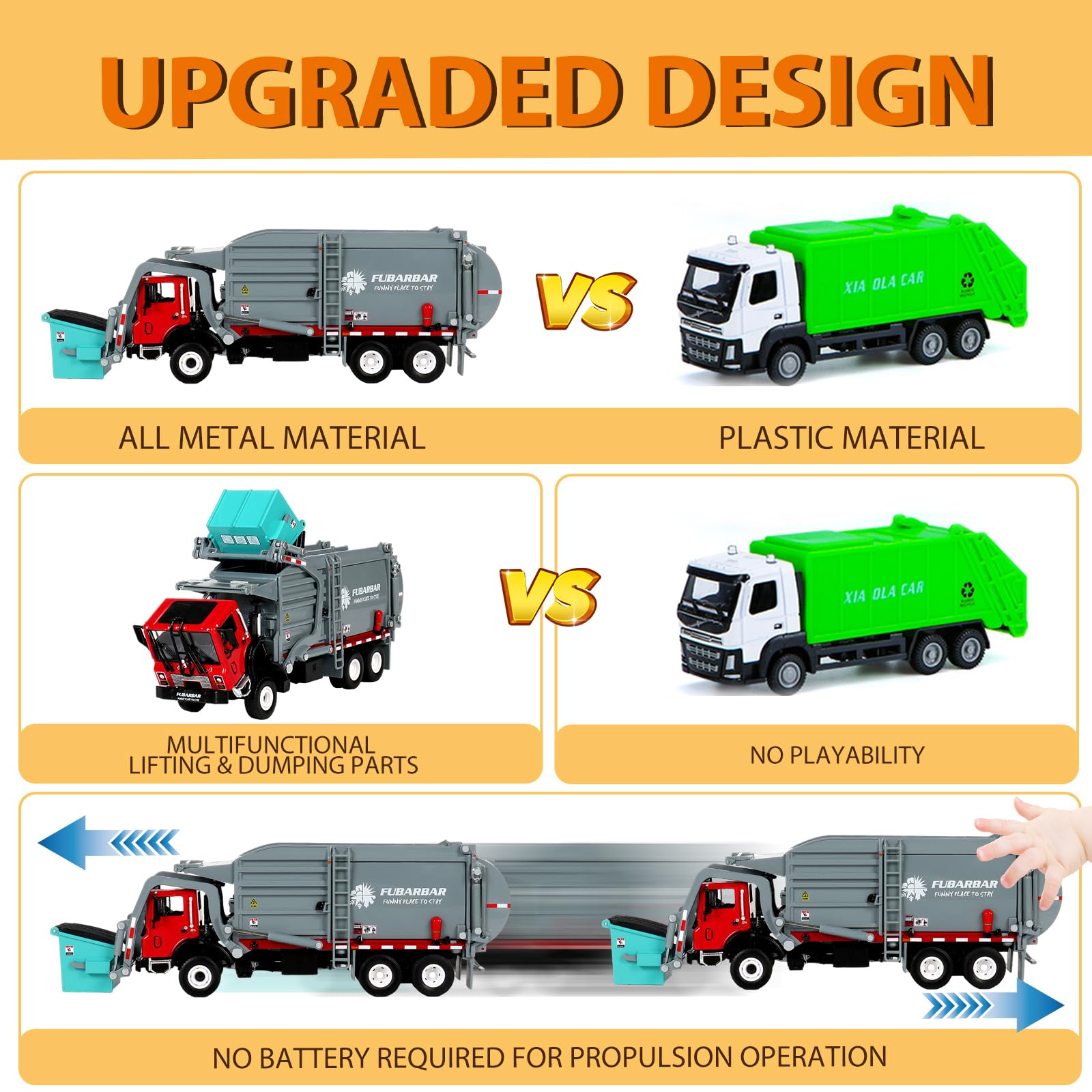 1:43 Scale Metal Diecast Alloy Garbage Truck Toy - Recycling Waste Transport Vehicle Model for Kids Ages 3-6 (Gray) | Realistic Trash Collection Play, Educational Pretend Play, Birthday Gift Idea