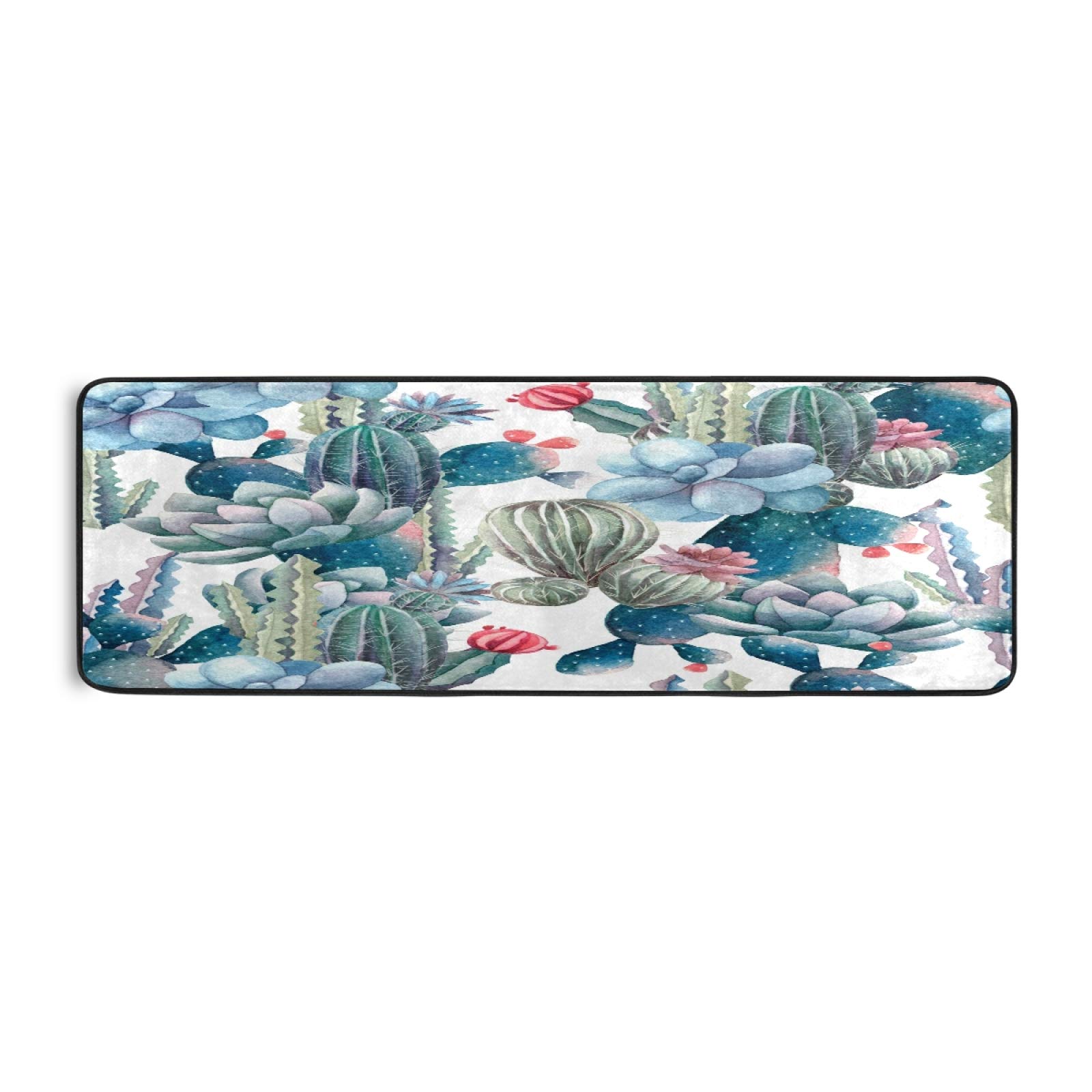 Non-Slip 2'x6' Watercolor Tropical Cactus Succulent Area Rug - Long Runner Carpet for Hallway, Living Room, Bedroom, Bathroom & Entryway | Indoor Home Decor | Perfect for Bohemian Style Spaces & High Traffic Areas