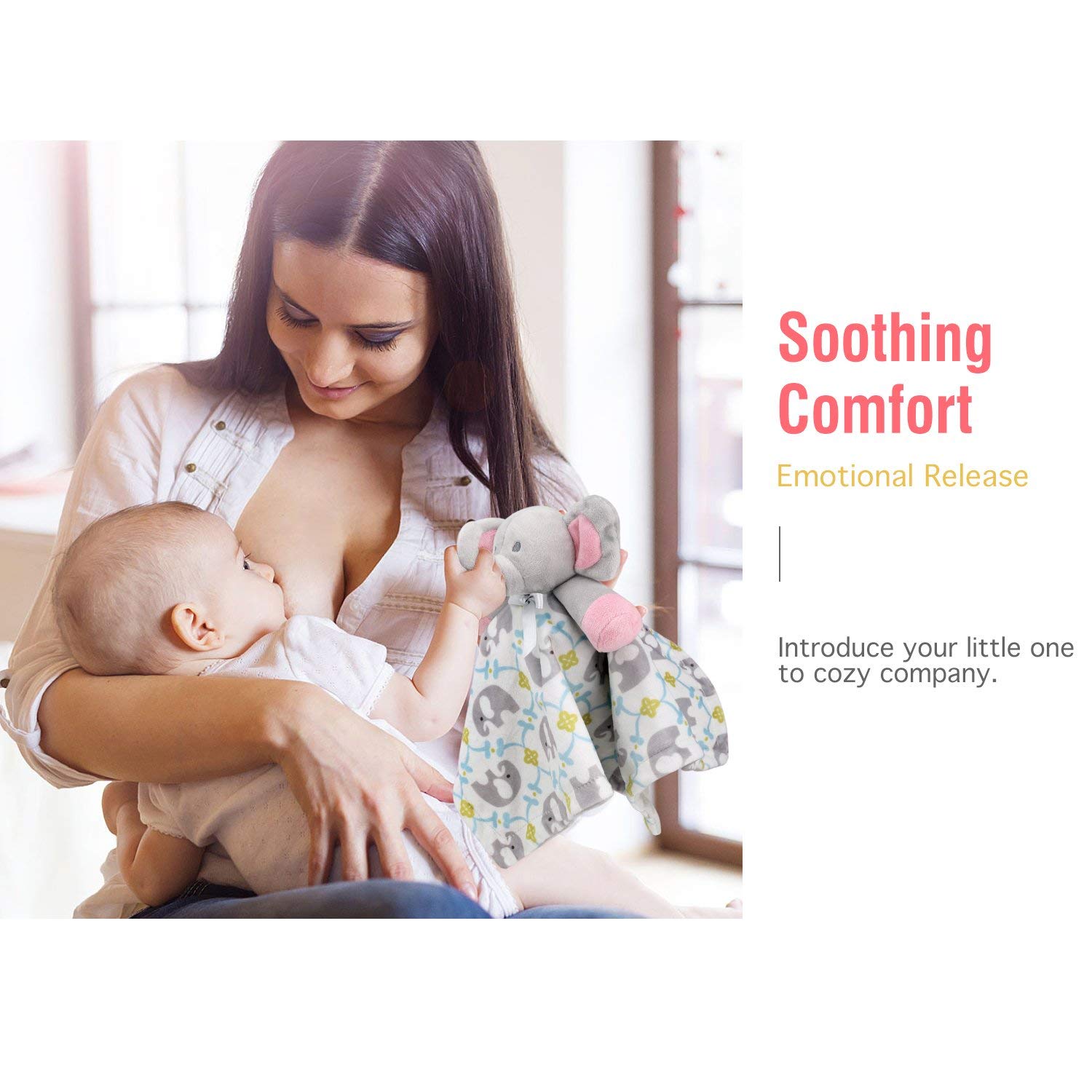 Zooawa Soft Elephant Lovey Blanket for Babies 1-6 Months | Unisex Security Blanket & Soothing Plush Toy | Perfect Baby Shower Gift for Newborn Boys & Girls | Ideal for Nursery, Stroller & Travel Comfort