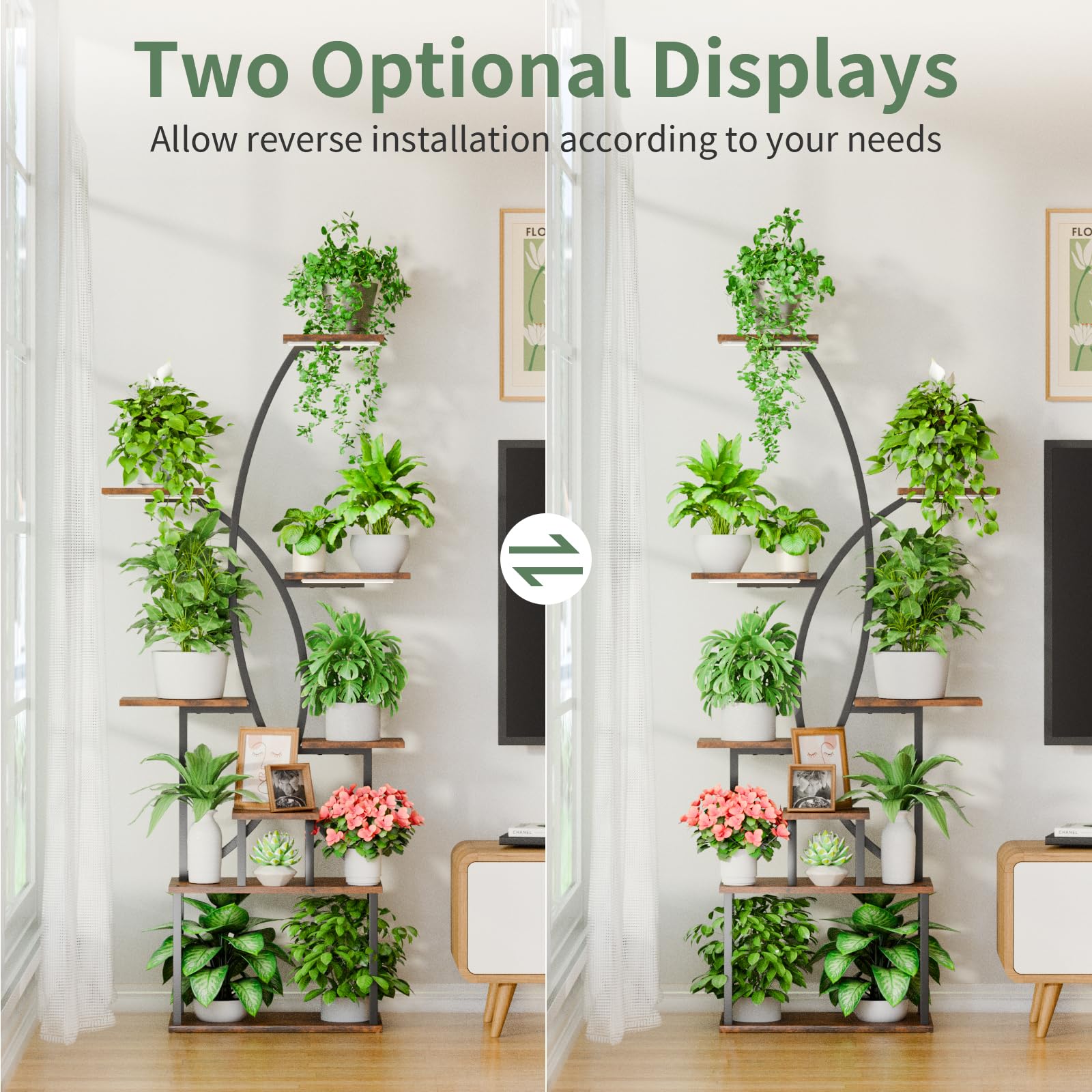 JUSTOGO 8-Tier Tall Metal Plant Stand with Grow Light - 65