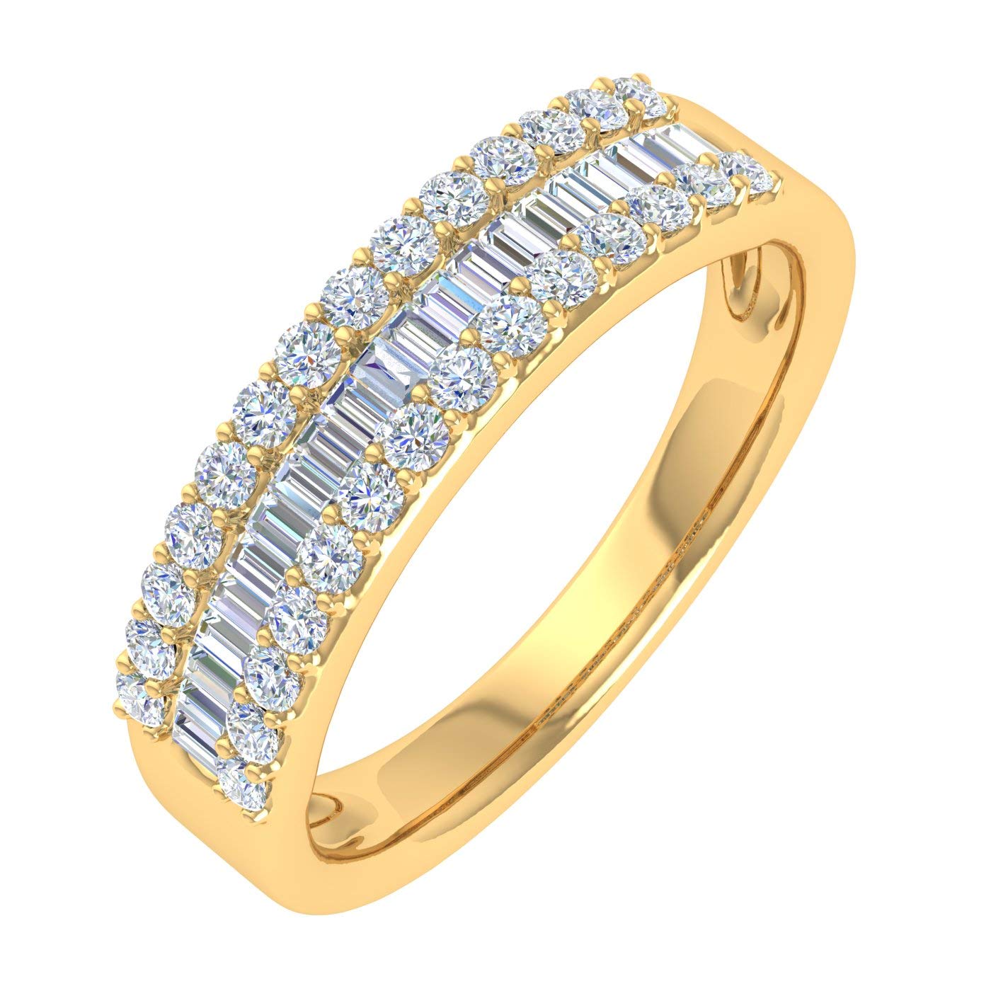 1/2 Carat Baguette & Round Diamond Wedding Band Ring - 10K Gold for Women - Elegant Bridal Jewelry for Engagement, Anniversary & Special Occasions