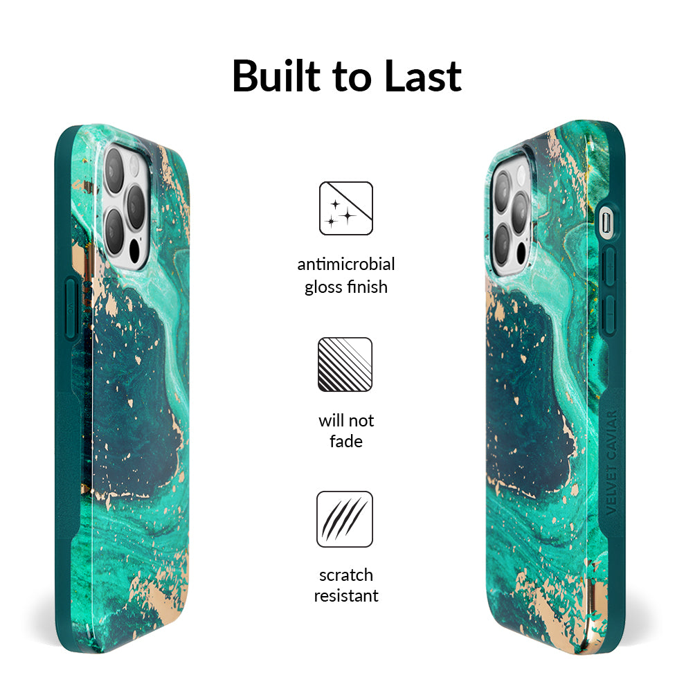Emerald Marble iPhone Case - Elegant Protective Cover for iPhone 13/14/15 Pro Max - Perfect for Work, Travel & Everyday Use