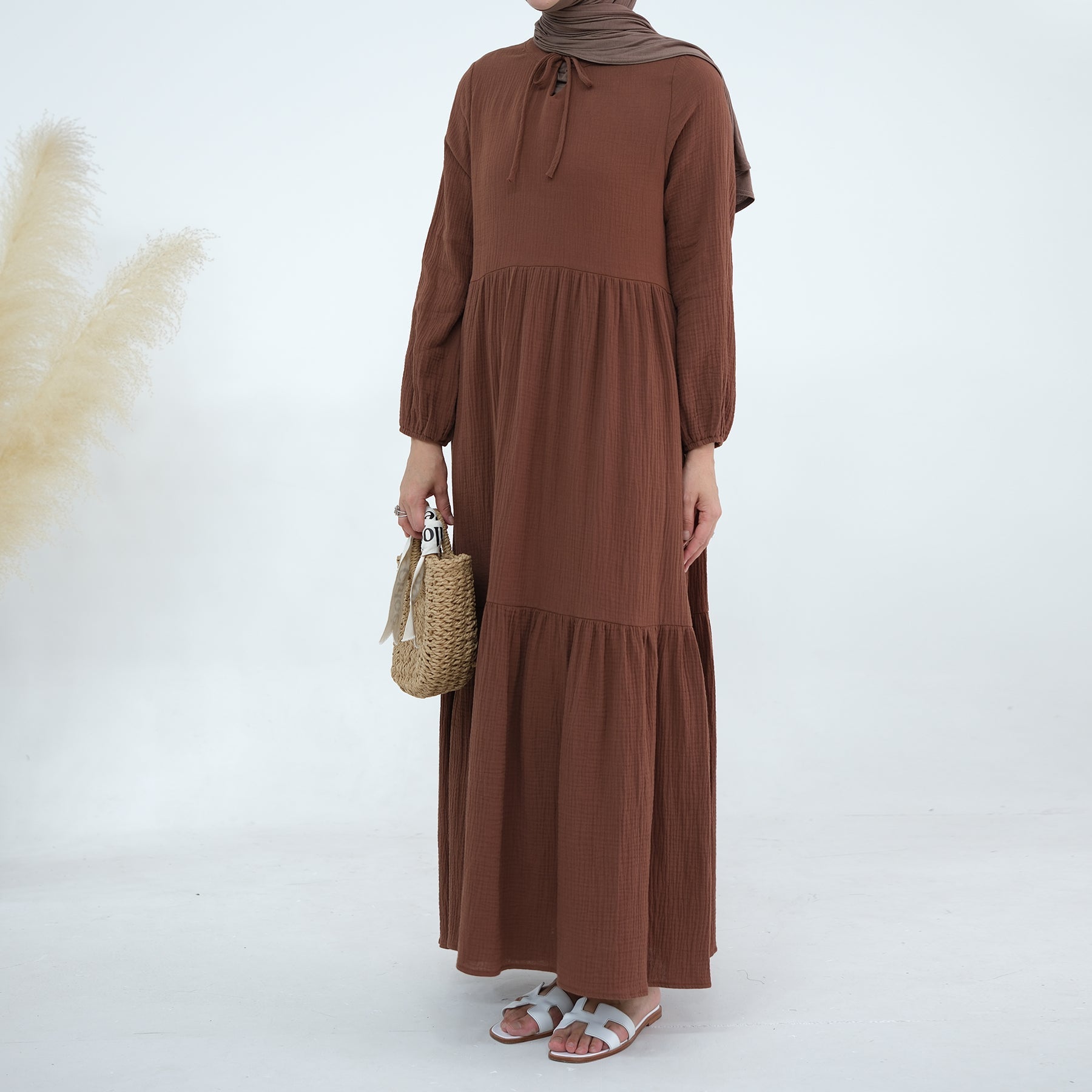 Long Sleeve Prairie Maxi Dress in Brown - Boho Chic Flowy Dress for Women, Perfect for Fall Weddings, Date Nights & Casual Outings
