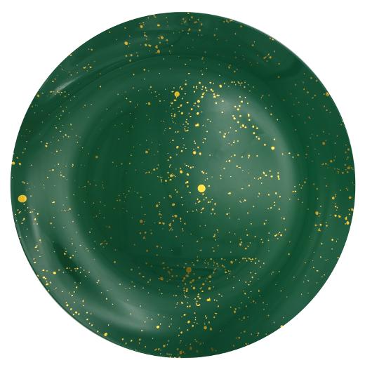 Eco-Friendly Round Plastic Plates - Green & Gold Disposable Dinnerware for Parties, Picnics & Events | Matiz Brand