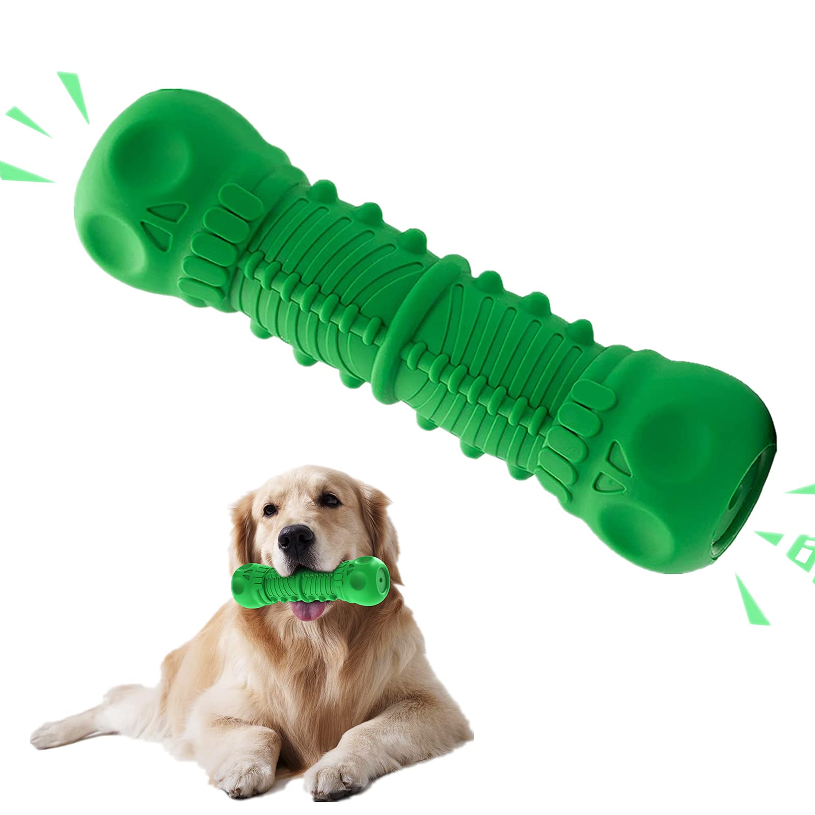 **Nearly Indestructible Dog Chew Toys for Aggressive Chewers – Durable Squeaky Rubber Bones for Medium & Large Dogs – Natural Teeth Cleaning Chew Toy (Green) – Perfect for Playtime & Dental Health**