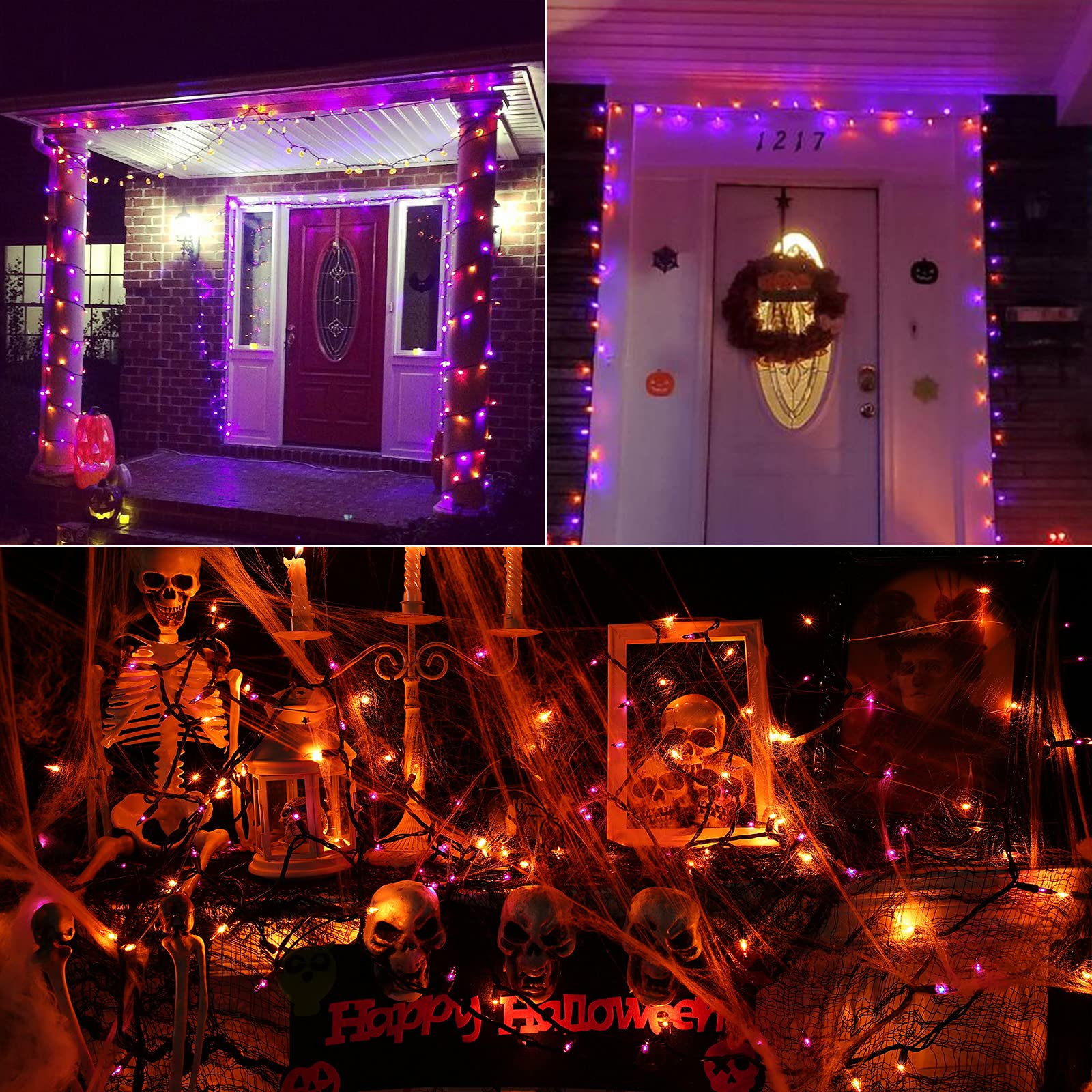 Toodour Orange & Purple Halloween String Lights - 25ft 100 Count UL Certified Connectable Mini Bulbs for Outdoor, Indoor, Garden, Porch - Perfect for Halloween Party Decorations & Spooky Night Lighting
