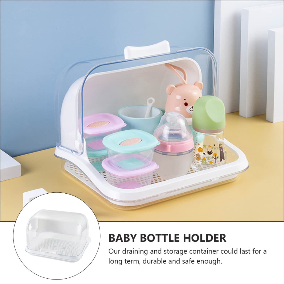 Cabilock 1-Piece White Drying Box & Storage Organizer for Baby Bottles, Cups, Snacks - Dustproof Drainer for Kitchen Countertop & Nursery Organization