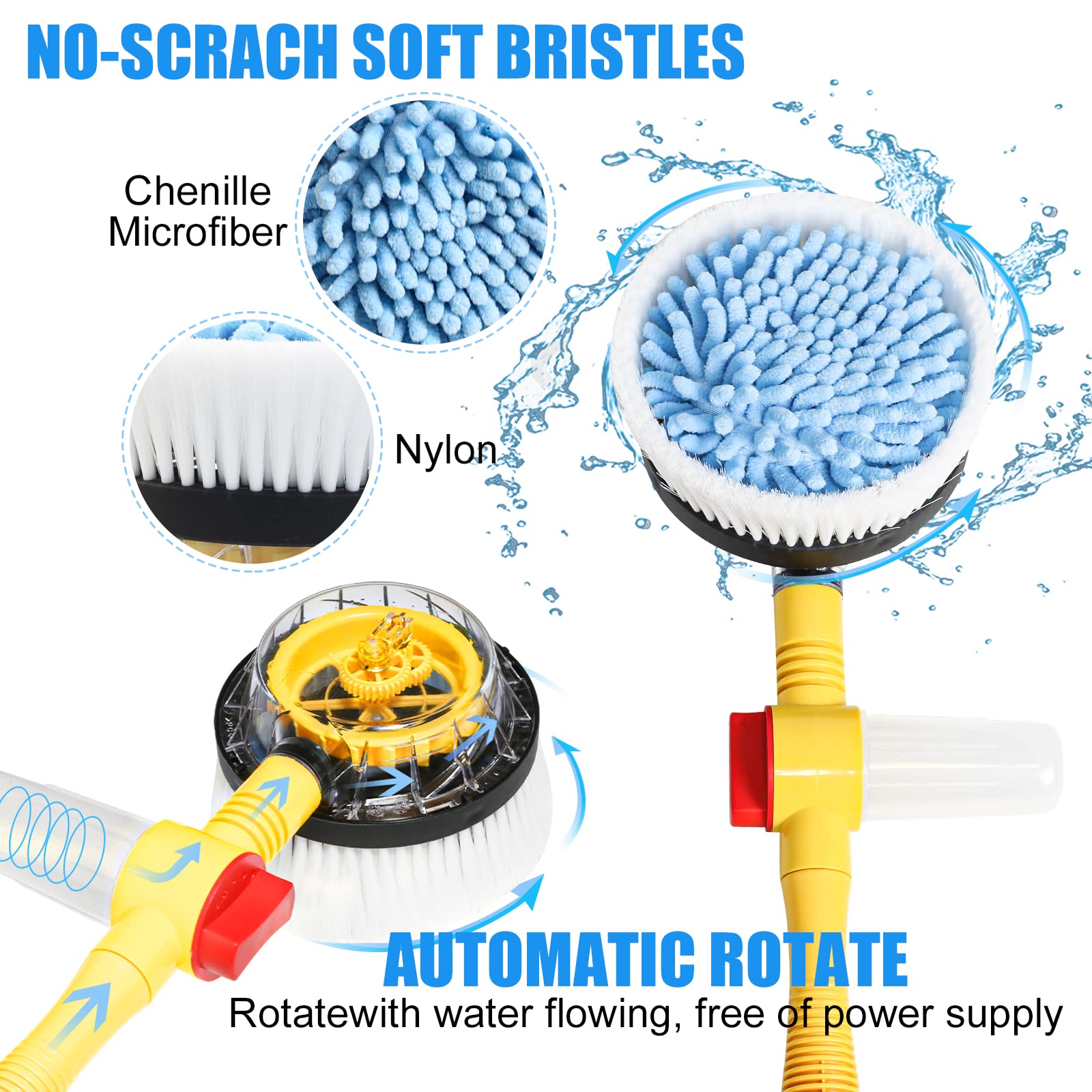 Rotating Car Wash Brush with Long Handle - Auto Foaming Car Wash Kit, Pressure Washer Gun & Hose Nozzle for Cars, Trucks, Pets, Yards & Gardens | Perfect for Home Car Washing, Driveway Cleaning & Pet Grooming